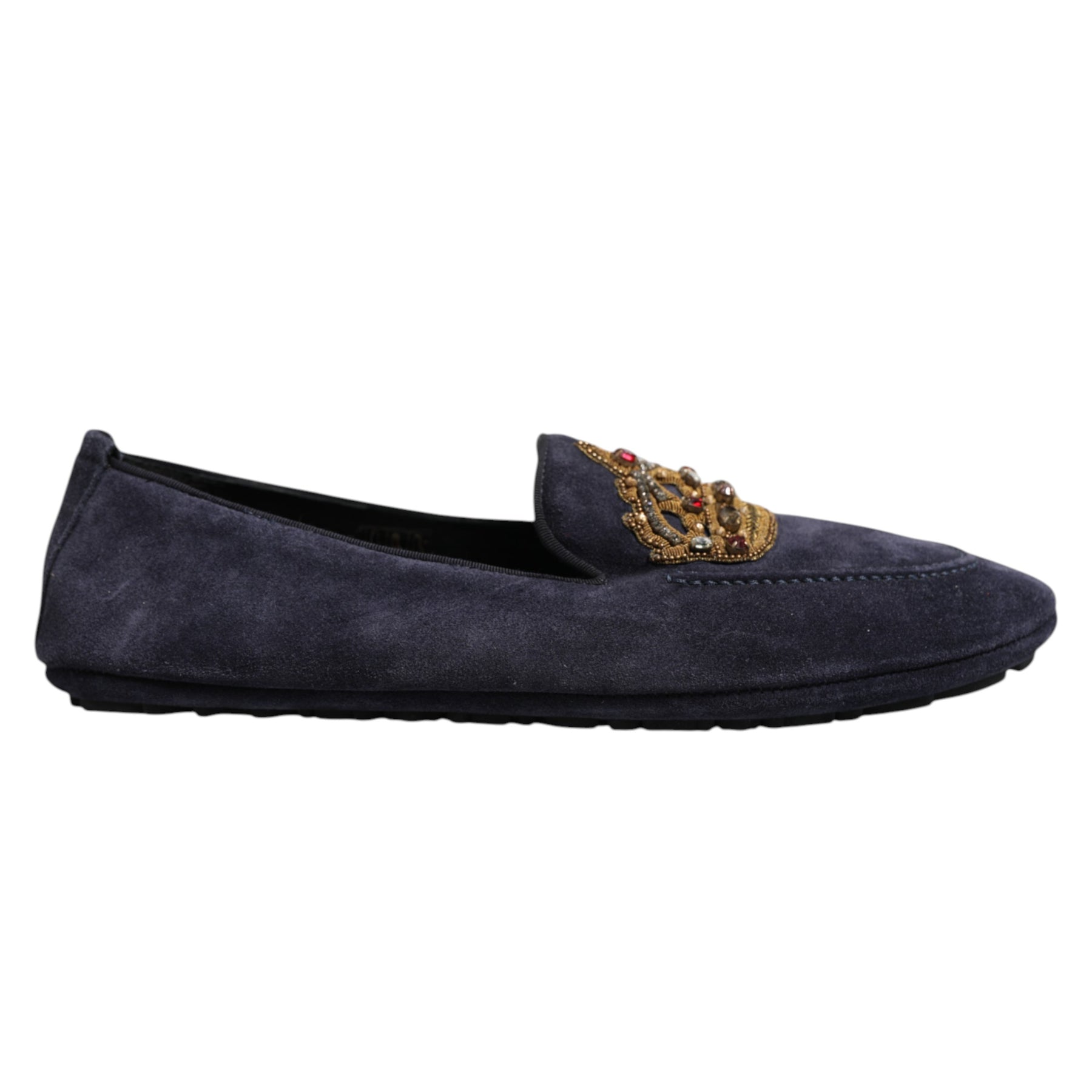 Dolce & Gabbana Blue Suede Crown Crystal Loafers Dress Shoes | Regal Royce