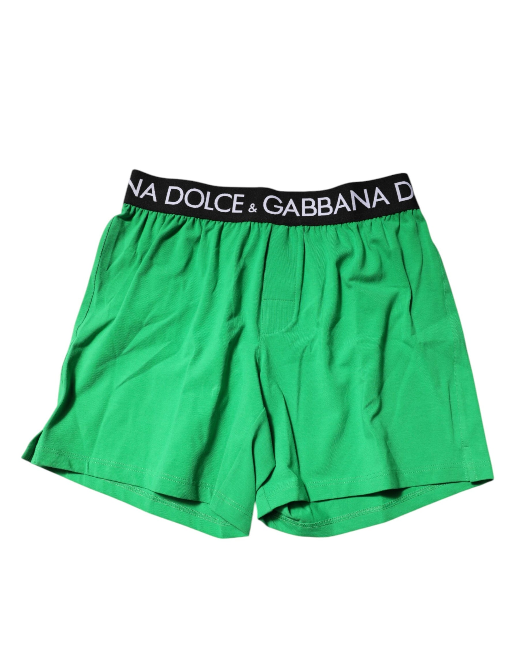 Dolce & Gabbana Green Cotton Regular Boxer Shorts Underwear | Regal Royce