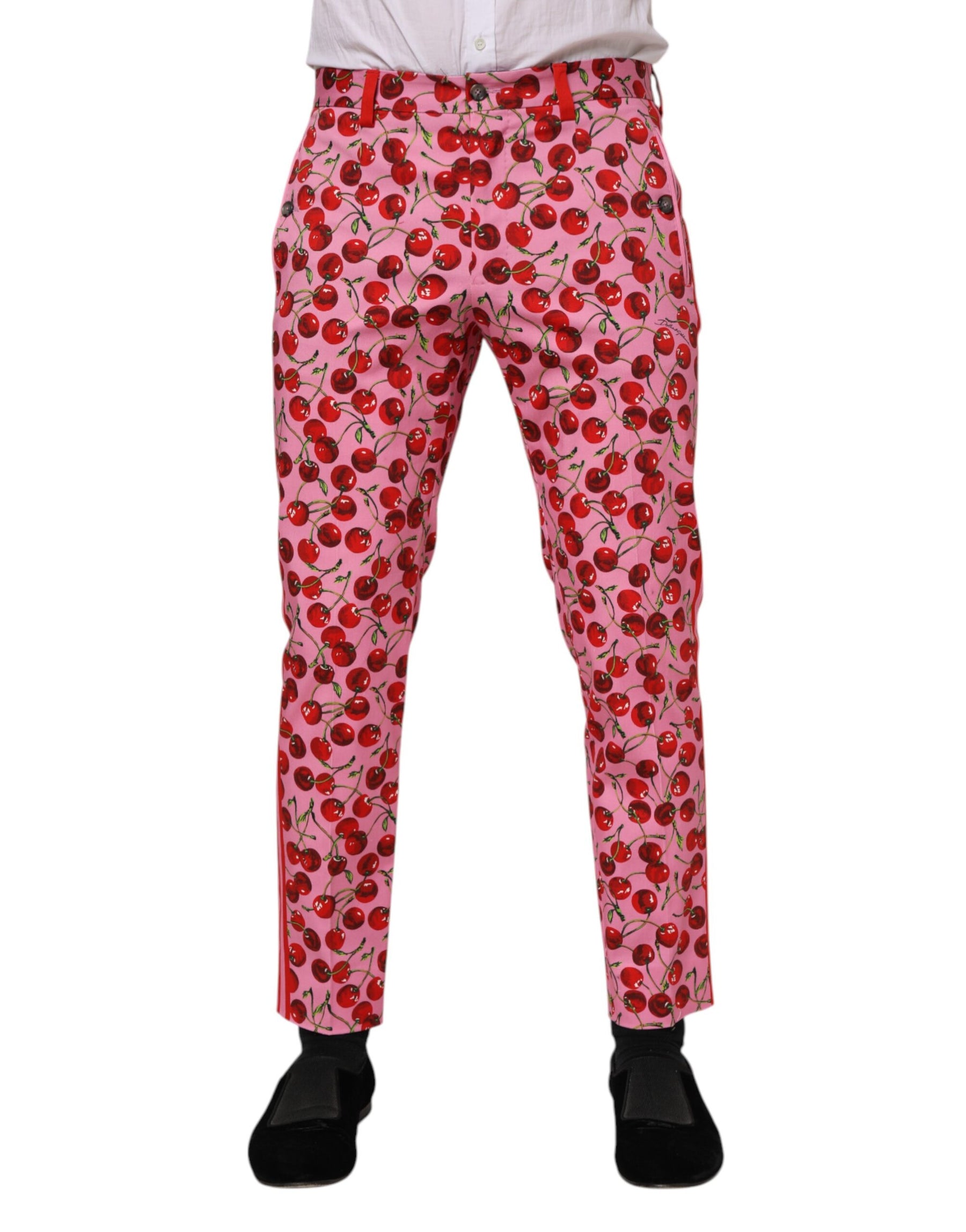 Dolce & Gabbana Pink Cherry Print Cotton Dress Pants | Regal Royce