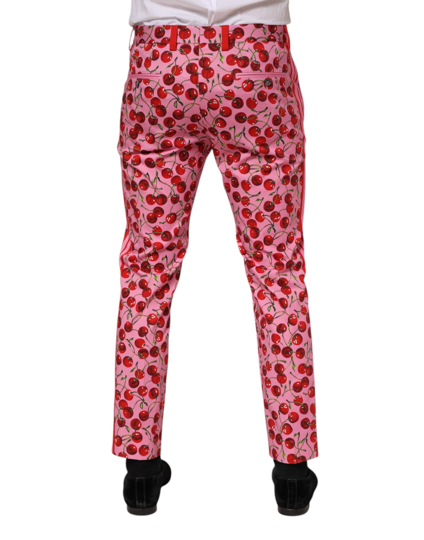 Dolce & Gabbana Pink Cherry Print Cotton Dress Pants | Regal Royce