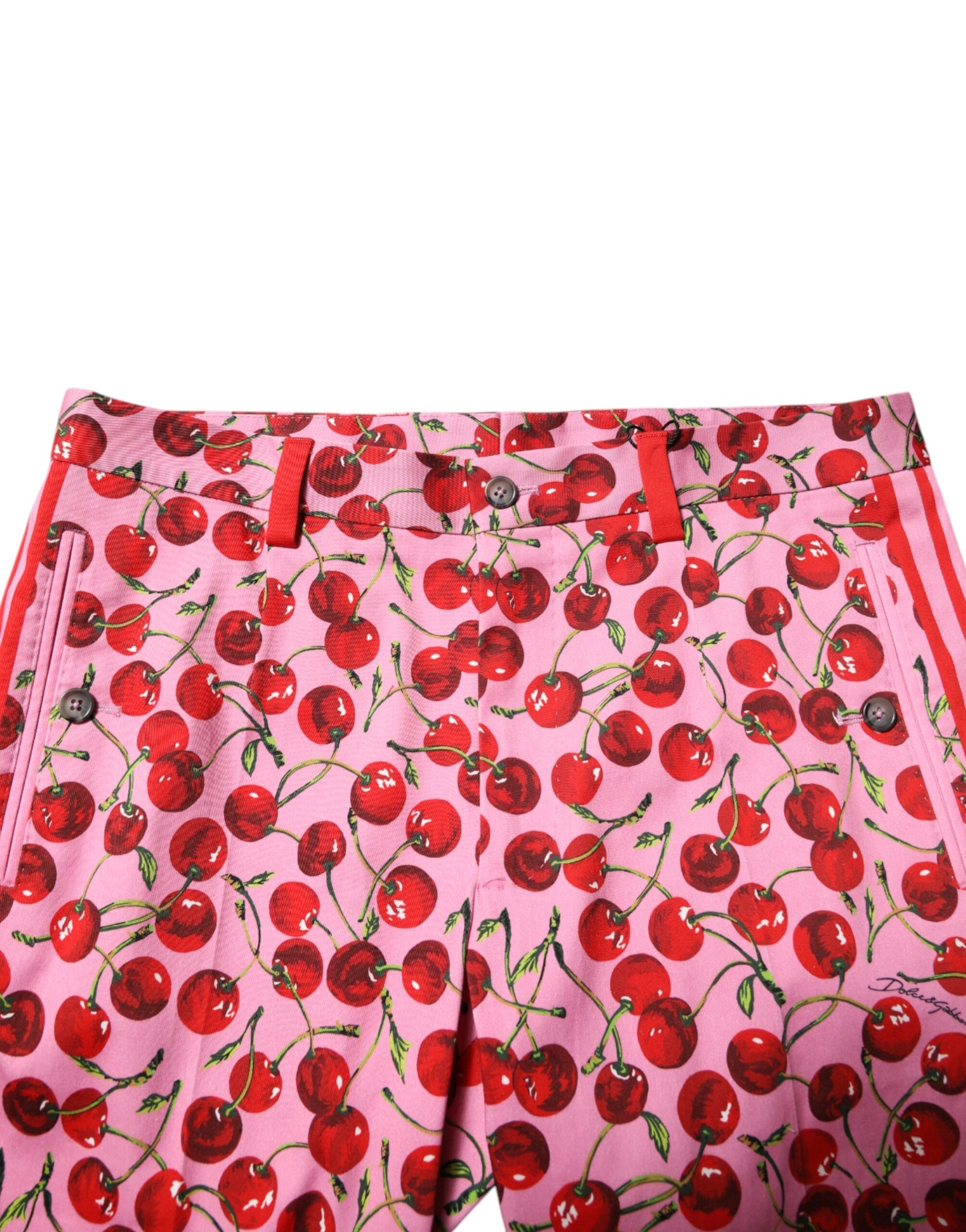 Dolce & Gabbana Pink Cherry Print Cotton Dress Pants | Regal Royce