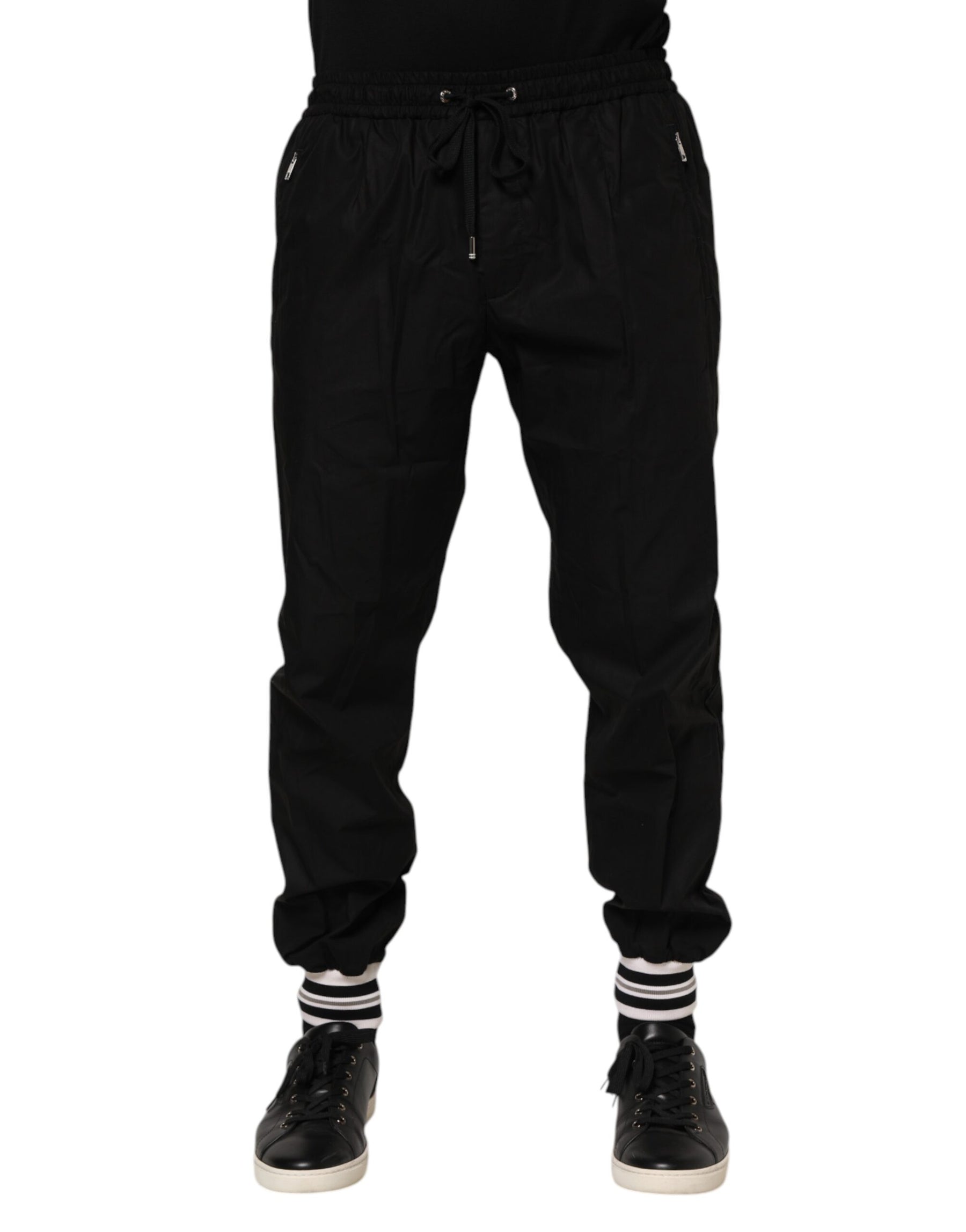 Dolce & Gabbana Black Cotton Logo Tape Men Jogger Pants | Regal Royce