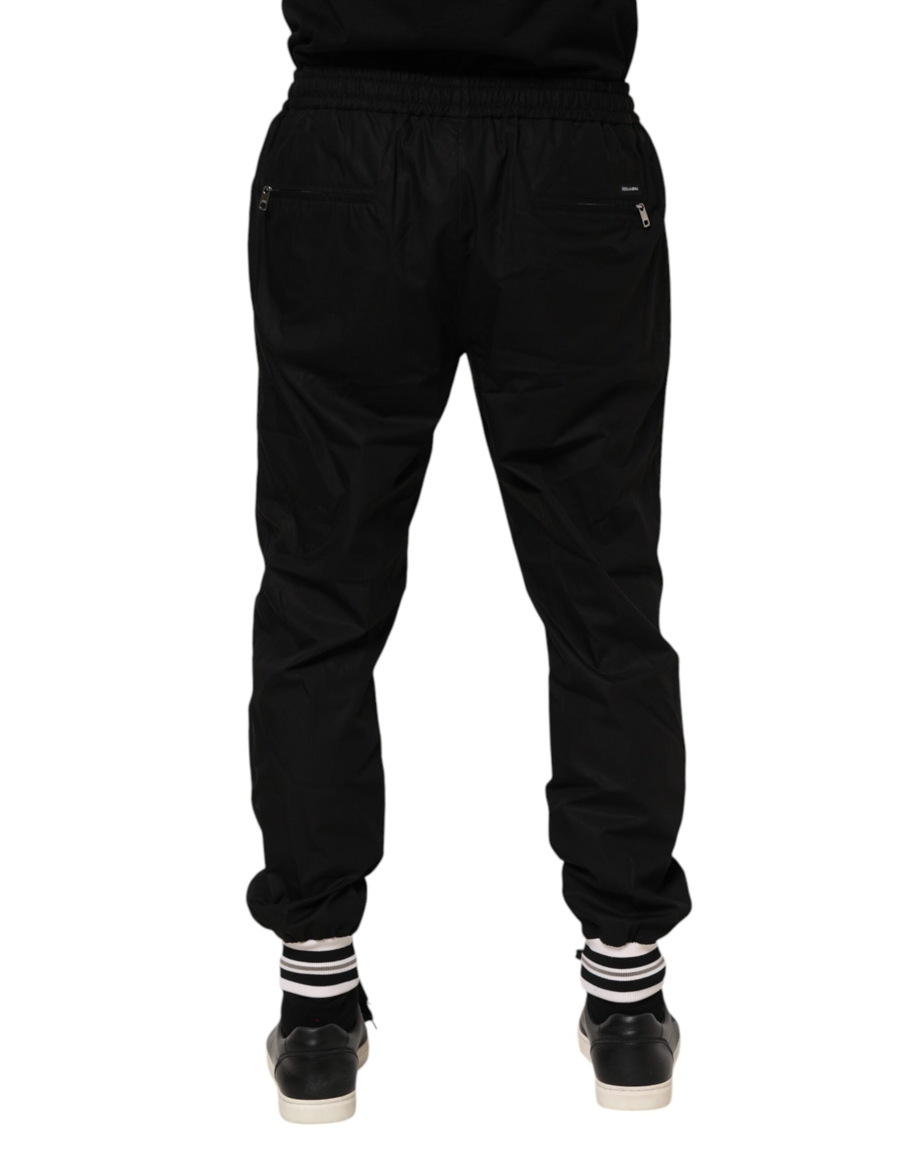 Dolce & Gabbana Black Cotton Logo Tape Men Jogger Pants | Regal Royce