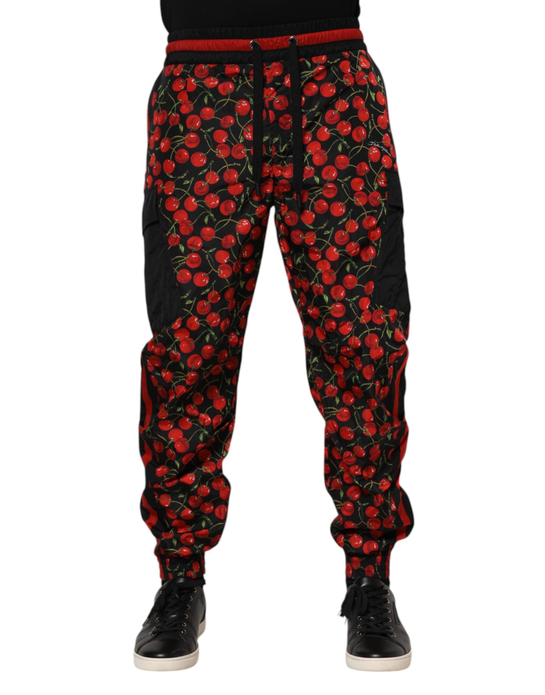 Dolce & Gabbana Black Red Cherry Print Men Sweatpants Pants | Regal Royce