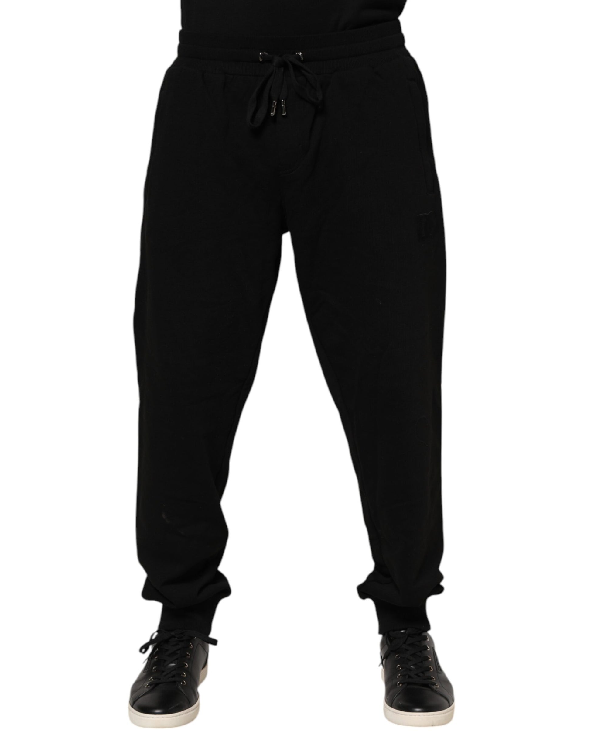 Dolce & Gabbana Black Cotton Logo Tape Men Jogger Pants
