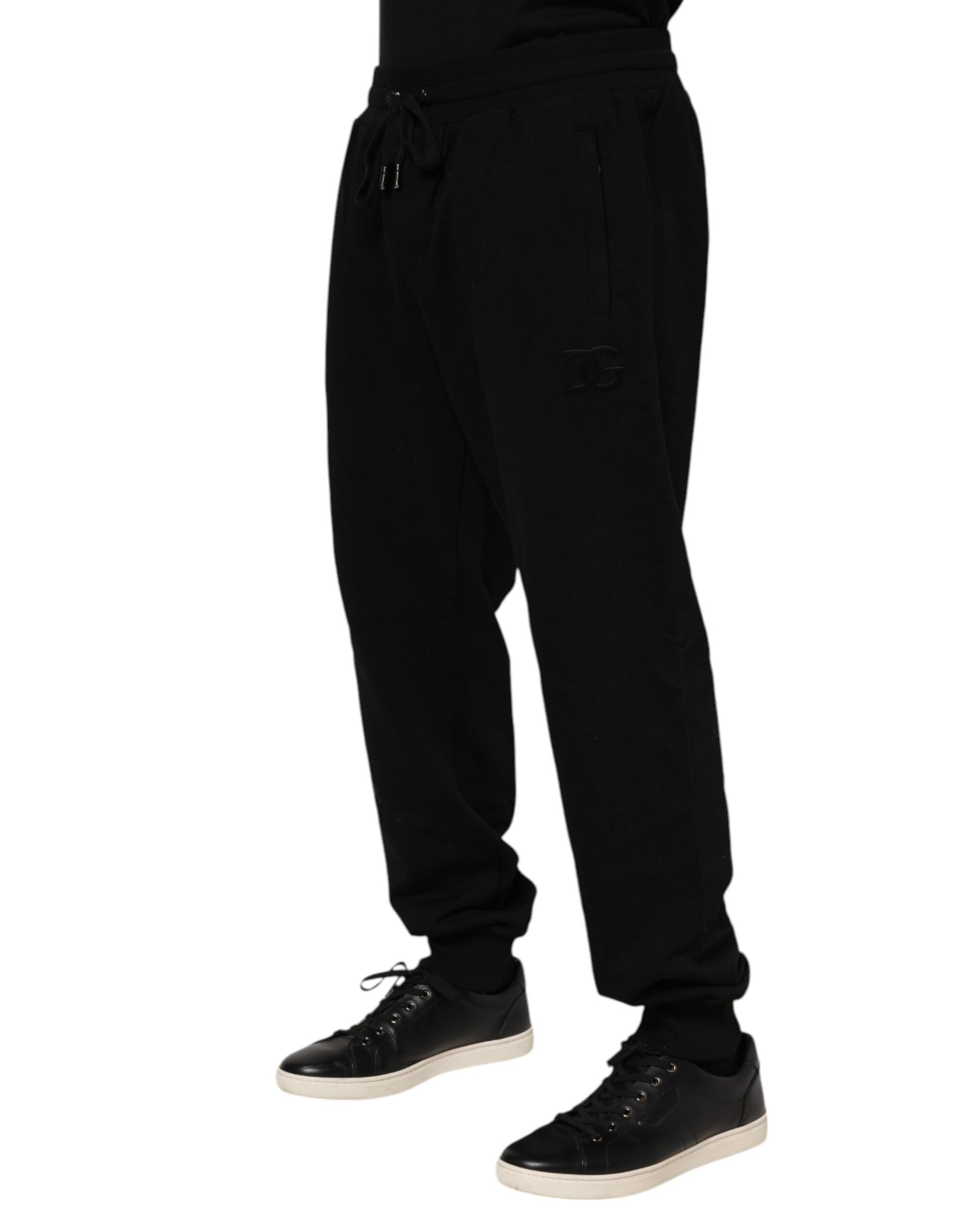 Dolce & Gabbana Black Cotton Logo Tape Men Jogger Pants | Regal Royce