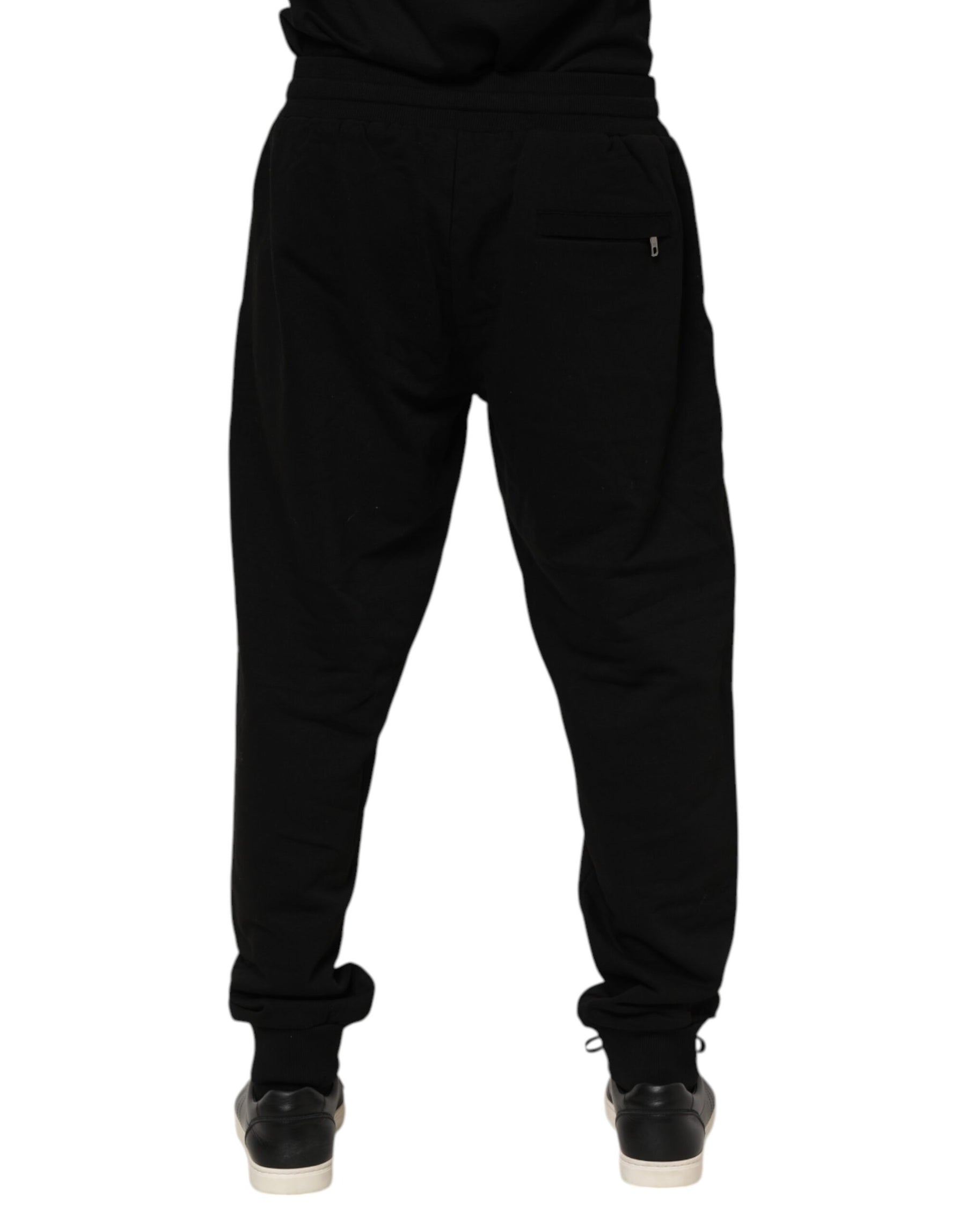 Dolce & Gabbana Black Cotton Logo Tape Men Jogger Pants | Regal Royce