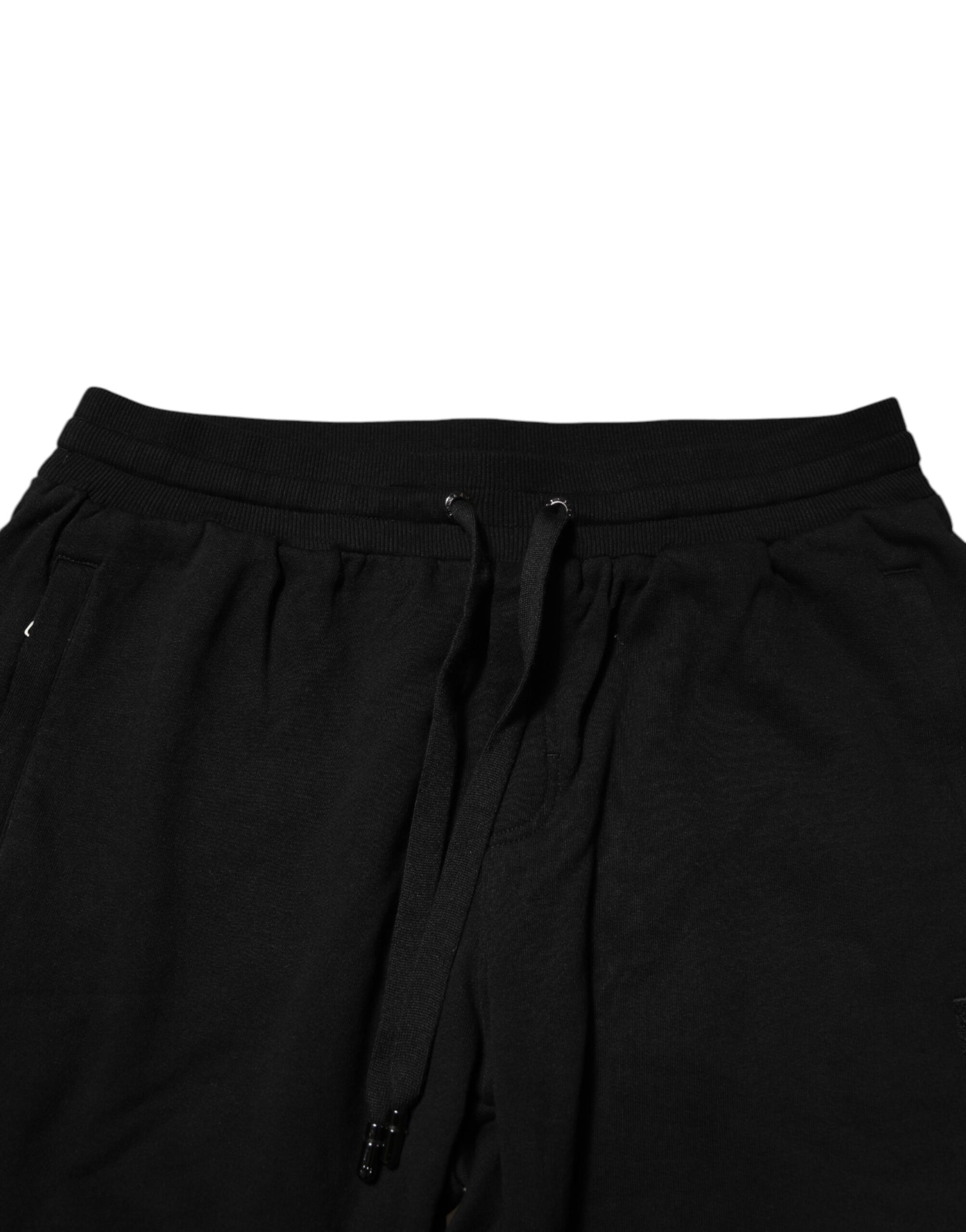 Dolce & Gabbana Black Cotton Logo Tape Men Jogger Pants | Regal Royce