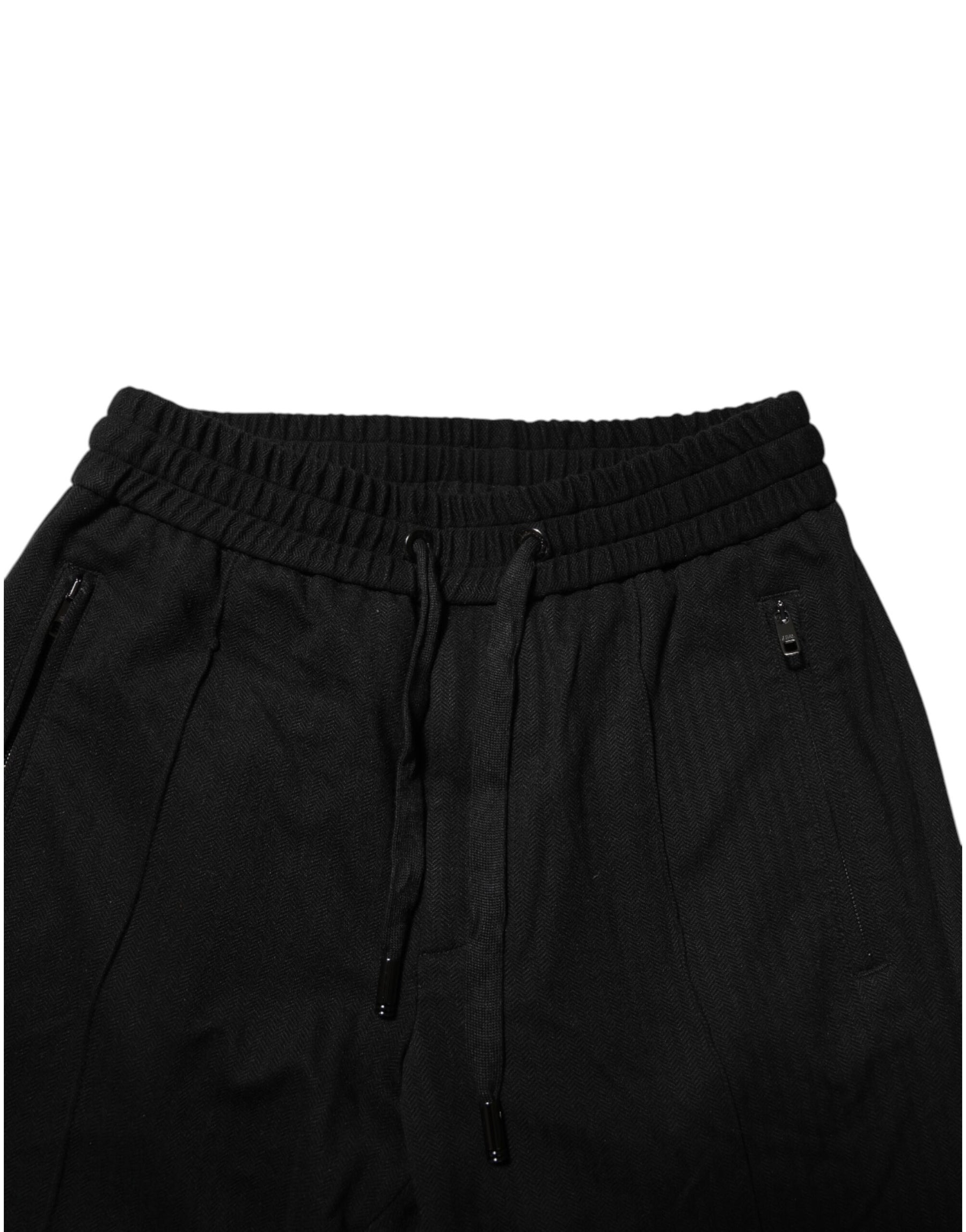 Dolce & Gabbana Black Viscose Drawstring Men Jogger Pants | Regal Royce