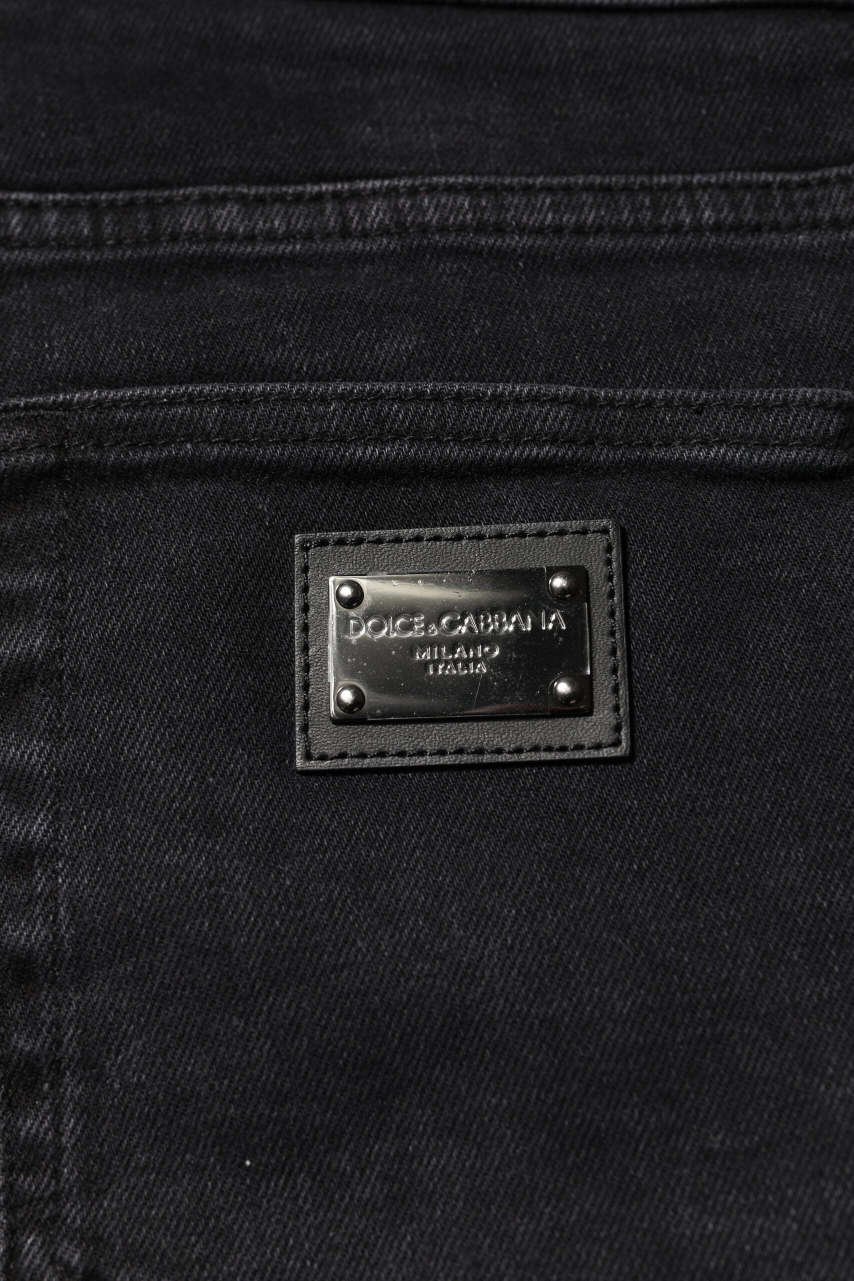 Dolce & Gabbana Black Cotton Logo Plaque Denim Jeans