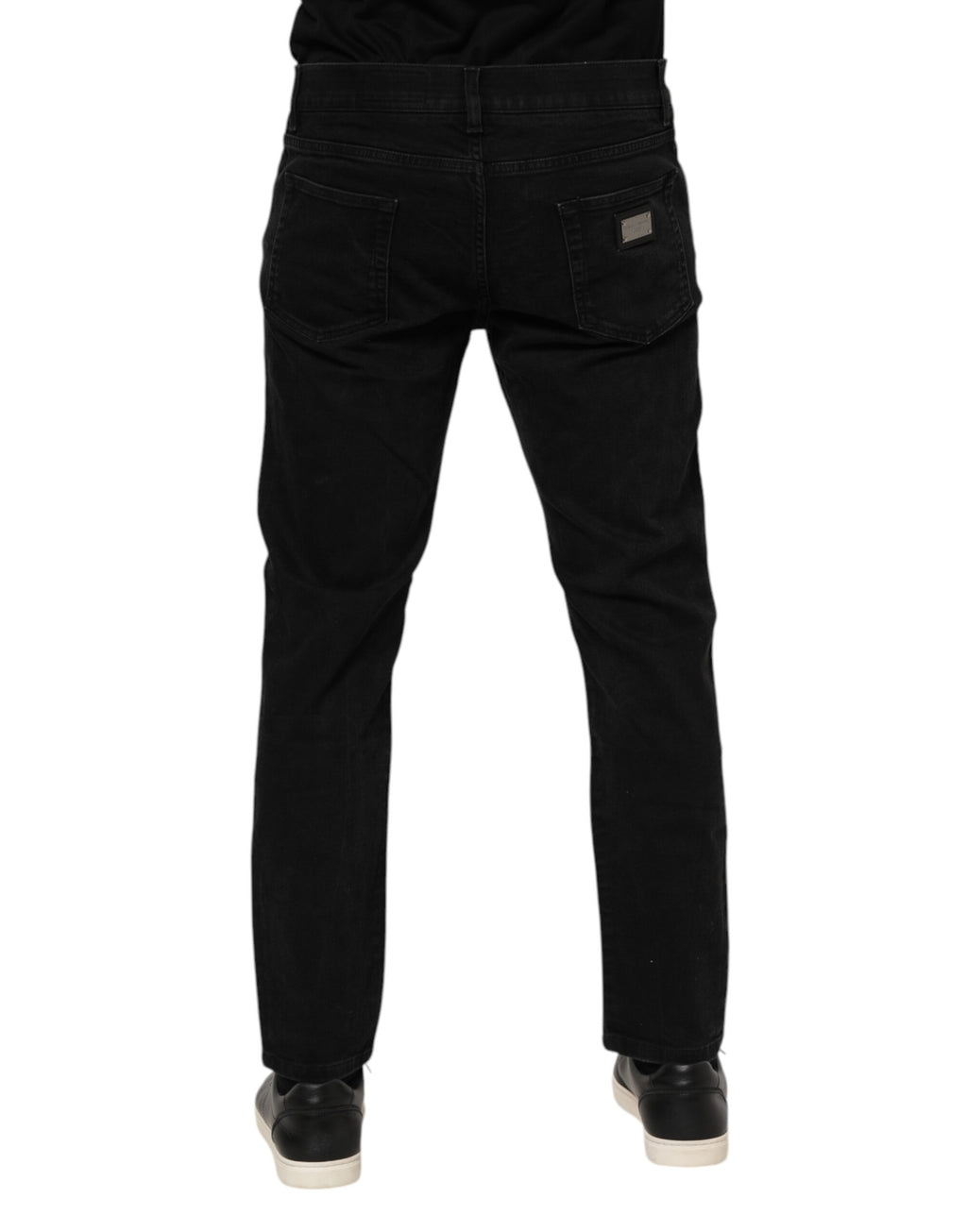 Dolce & Gabbana Black Cotton Logo Plaque Slim Fit Denim Jeans
