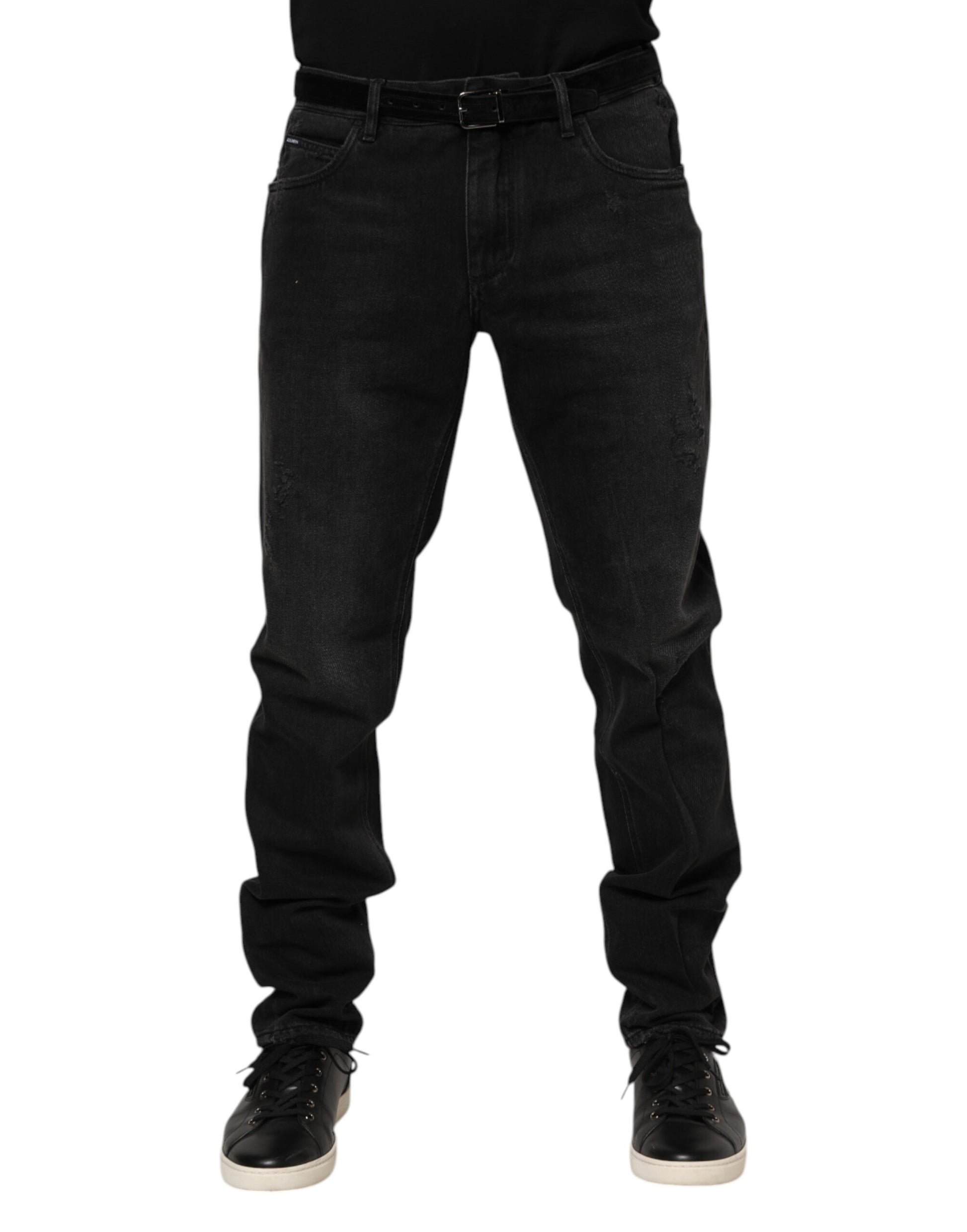 Dolce & Gabbana Black Cotton Logo Plaque Skinny Denim Jeans | Regal Royce