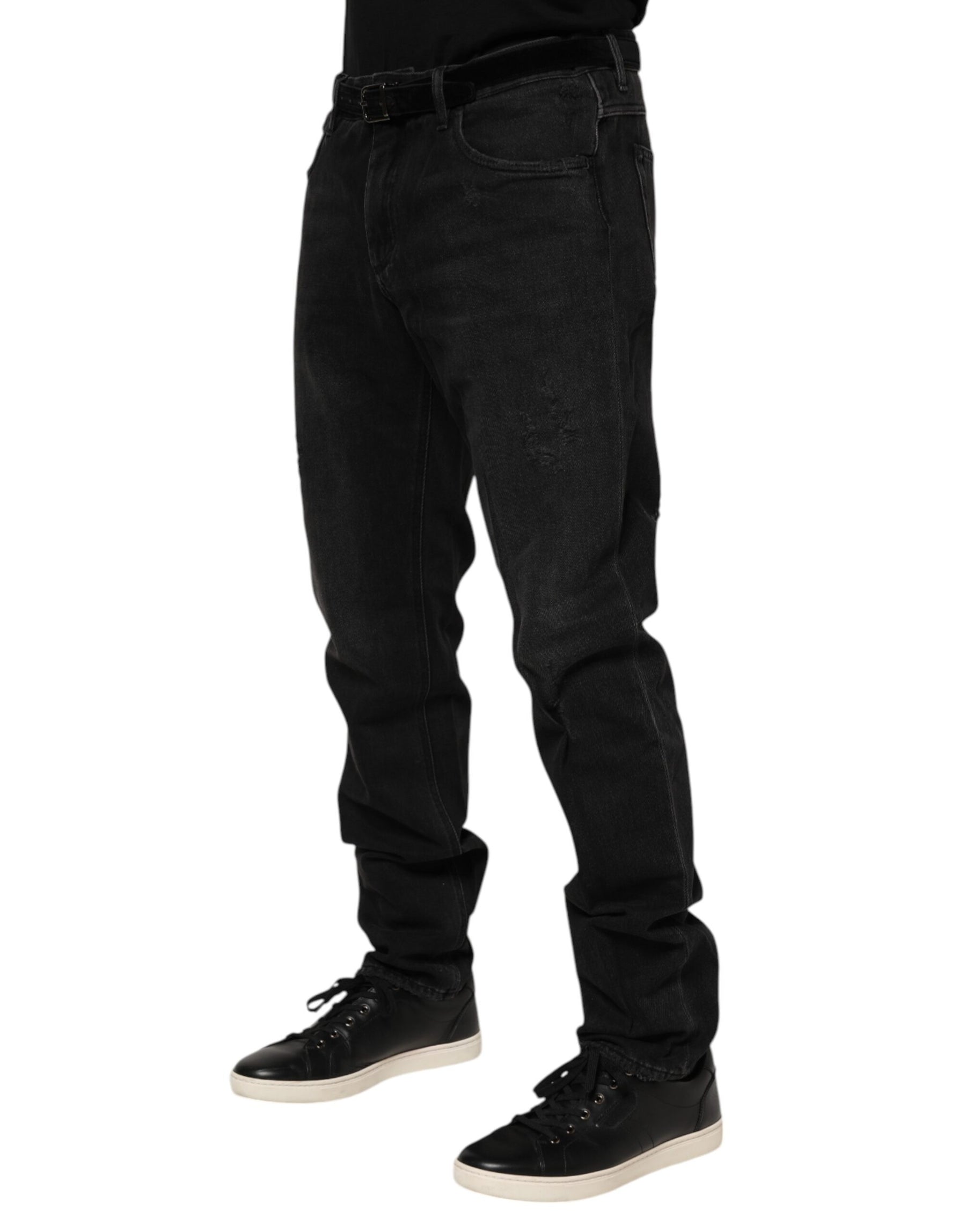 Dolce & Gabbana Black Cotton Logo Plaque Skinny Denim Jeans | Regal Royce