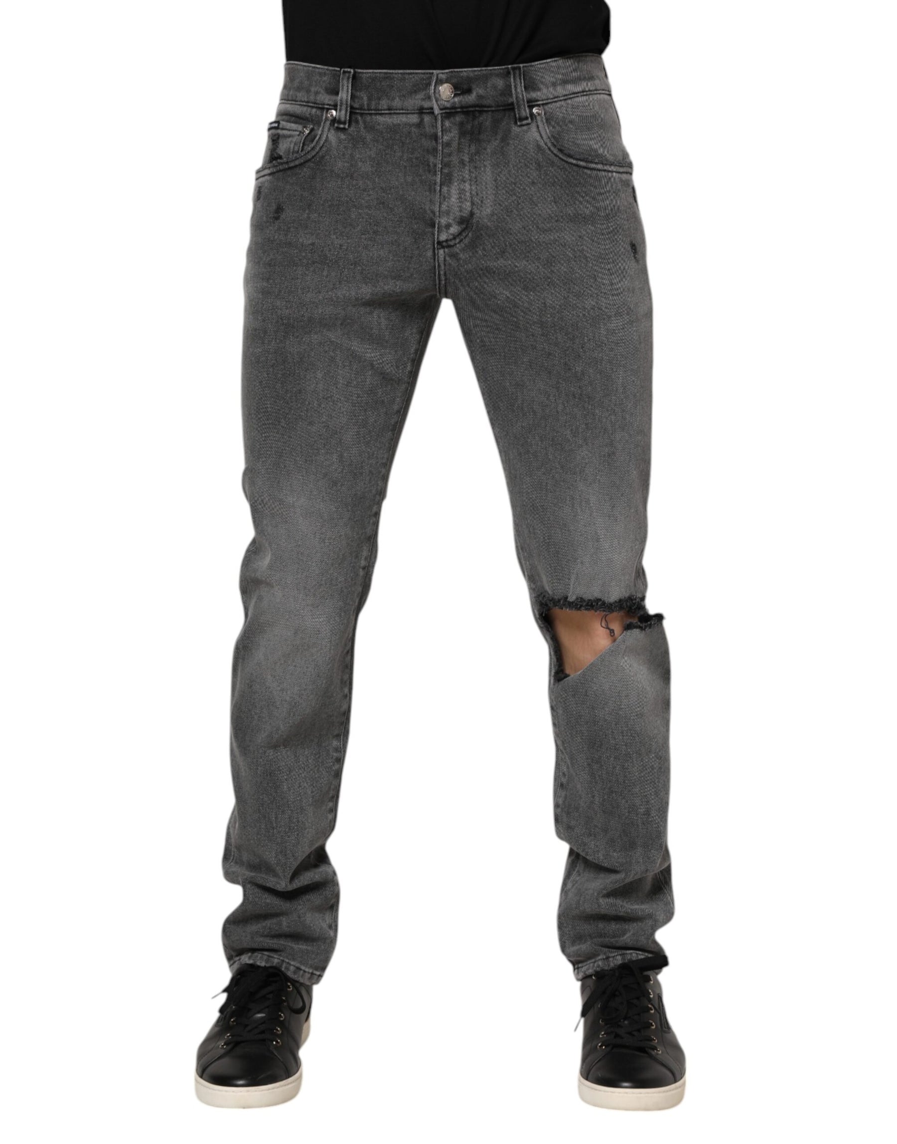 Dolce & Gabbana Gray Cotton Logo Plaque Denim Jeans | Regal Royce