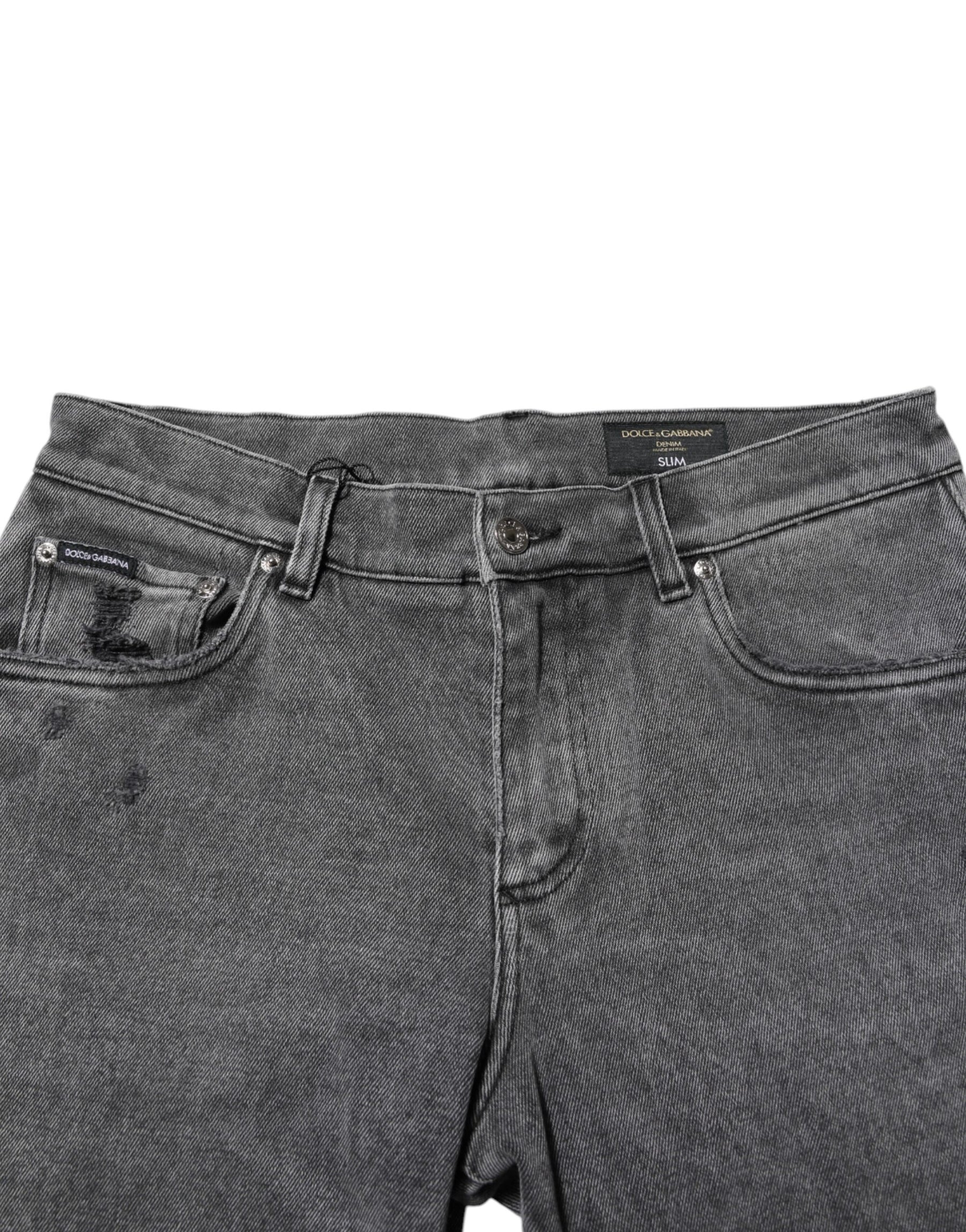 Dolce & Gabbana Gray Cotton Logo Plaque Denim Jeans | Regal Royce