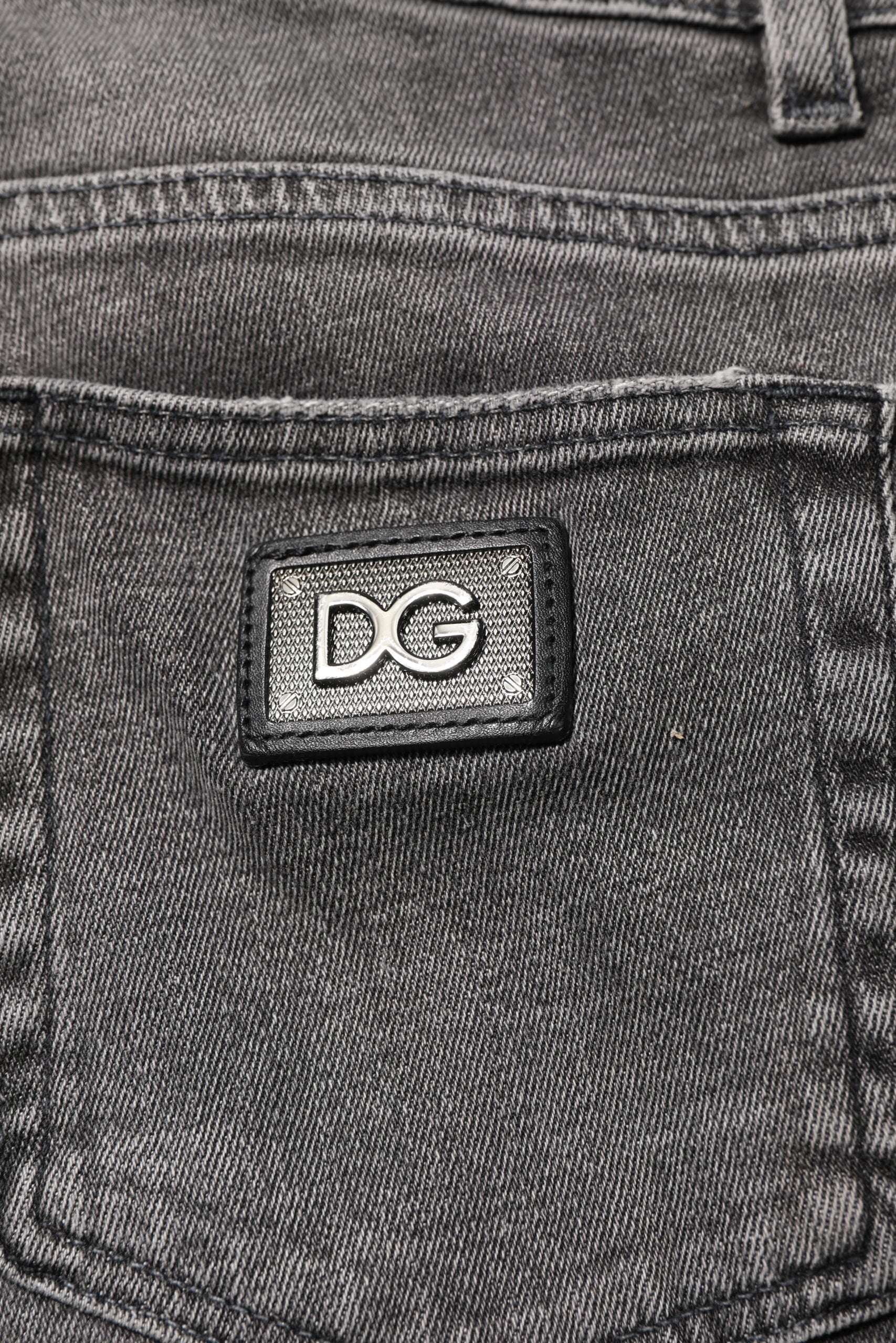 Dolce & Gabbana Gray Cotton Logo Plaque Men Denim Jeans | Regal Royce