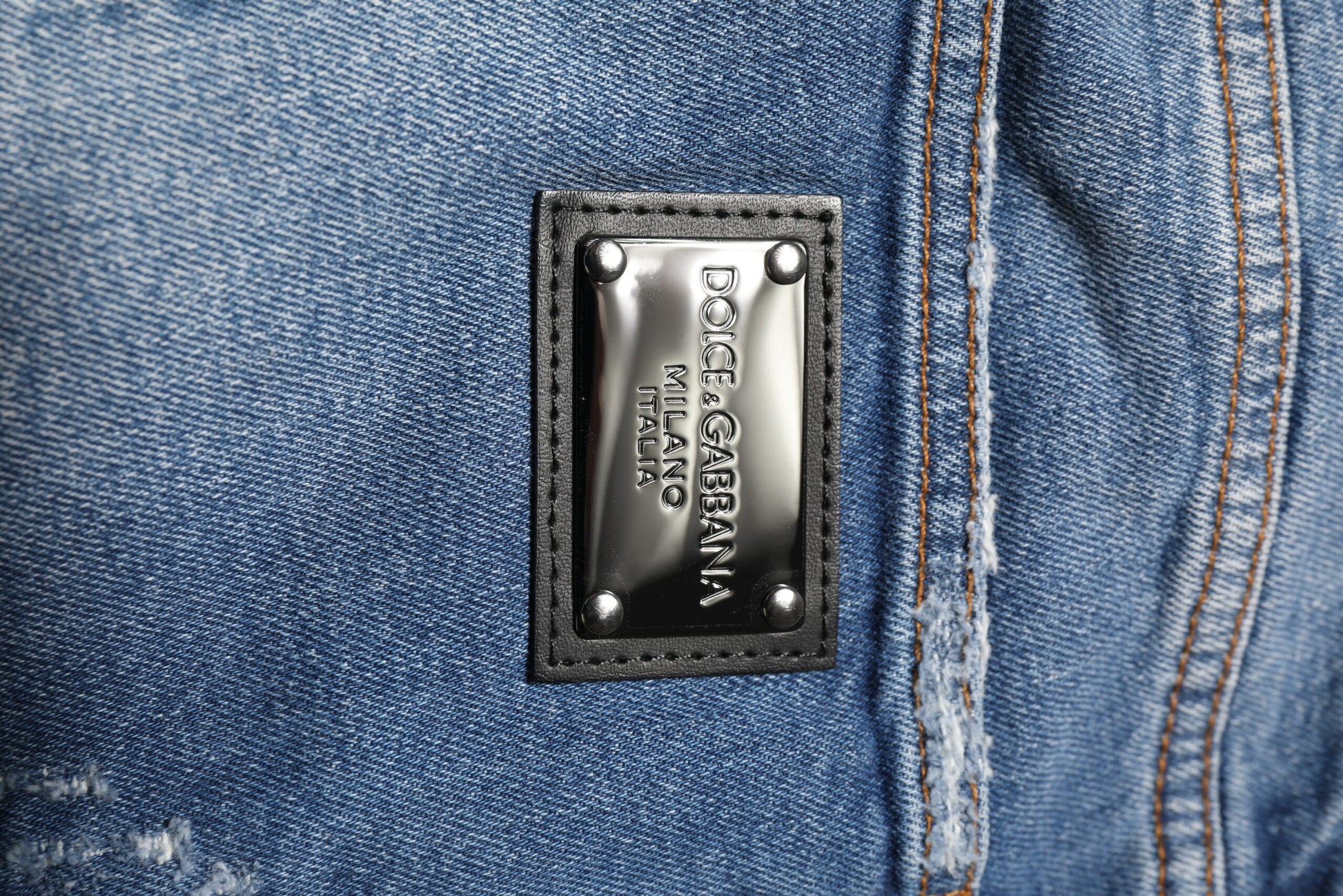 Dolce & Gabbana Blue Washed Cotton Logo Plaque Denim Jeans