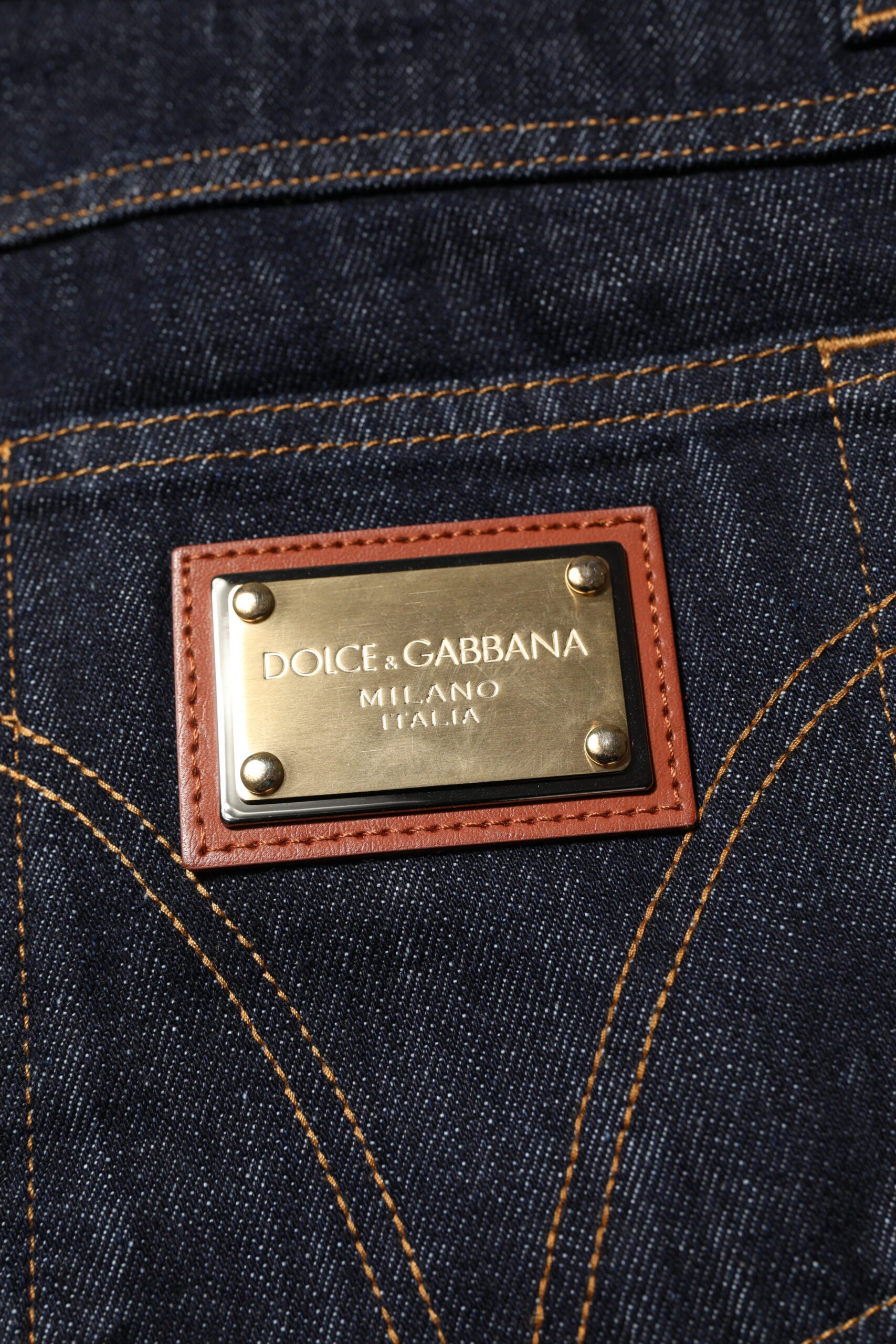 Dolce & Gabbana Dark Blue Cotton Logo Plaque Men Denim Jeans | Regal Royce
