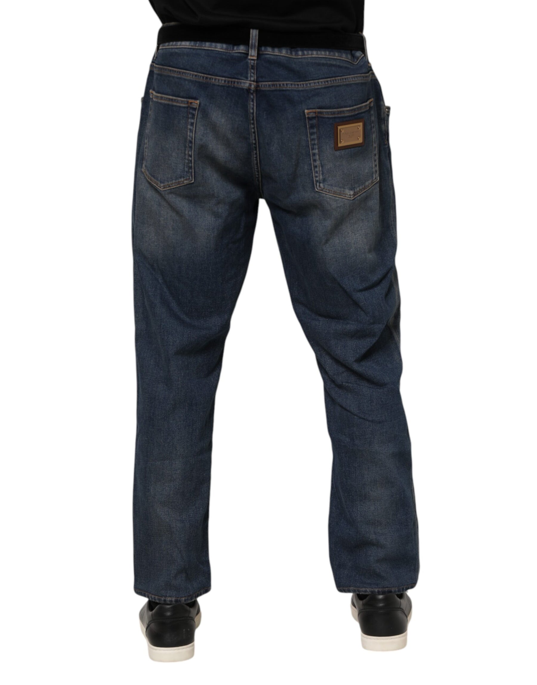 Dolce & Gabbana Blue Cotton Logo Plaque Slim Denim Jeans | Regal Royce