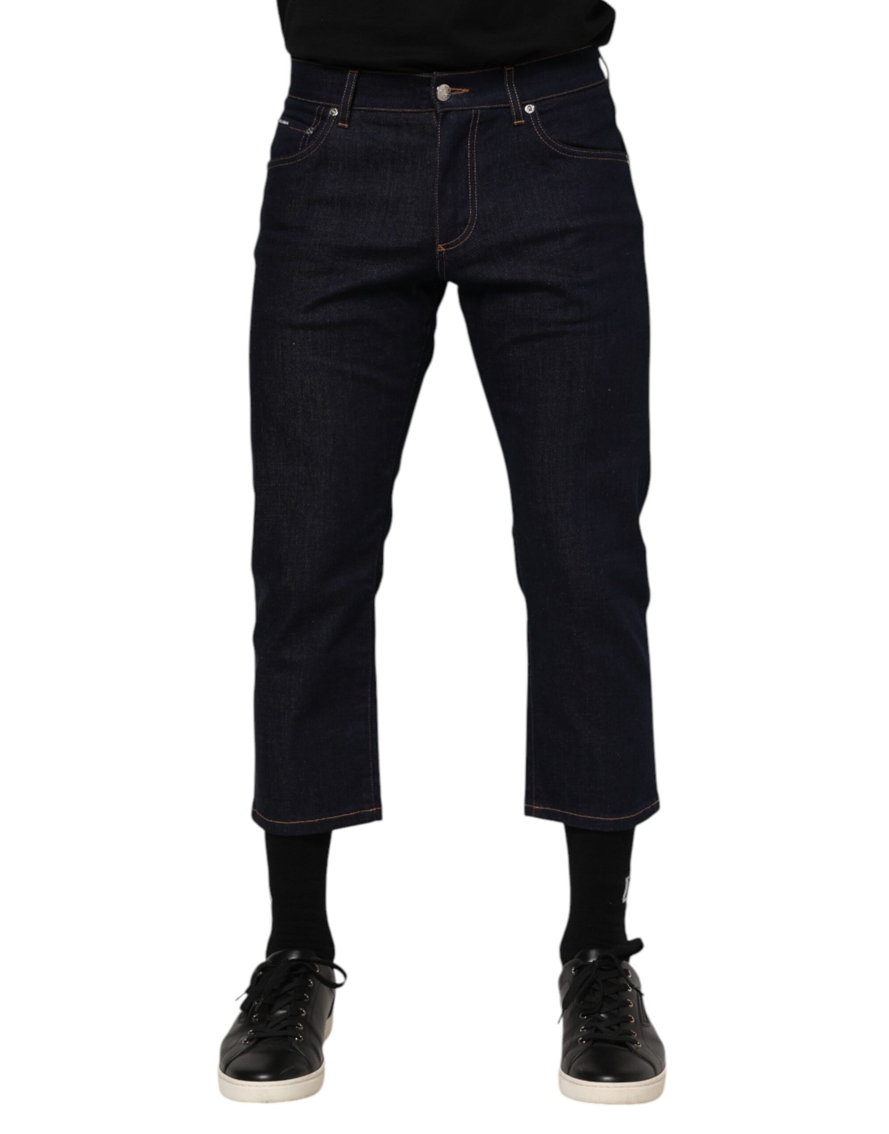 Dolce & Gabbana Dark Blue Cotton Logo Slim Fit Men Denim Jeans | Regal Royce