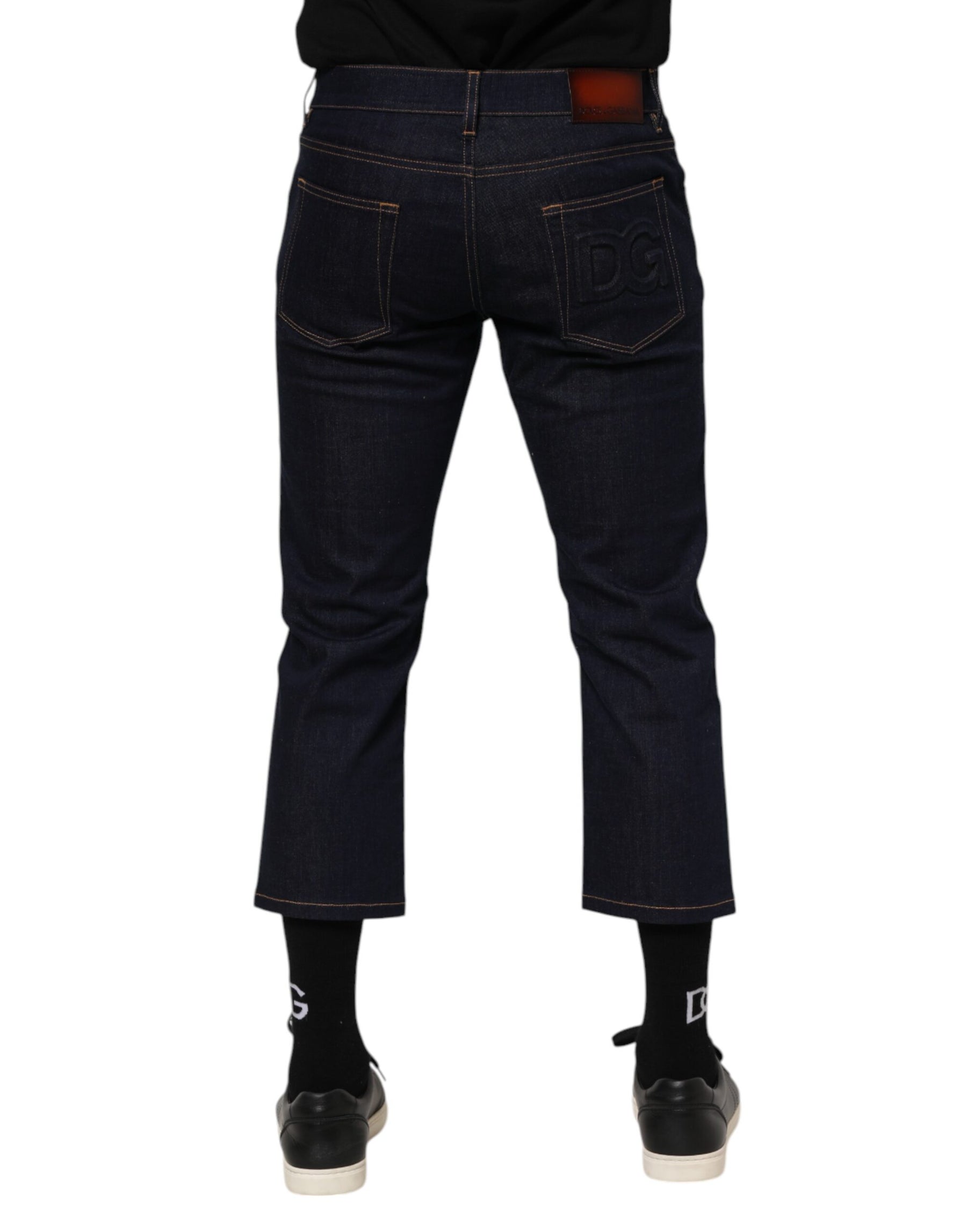 Dolce & Gabbana Dark Blue Cotton Logo Slim Fit Men Denim Jeans | Regal Royce