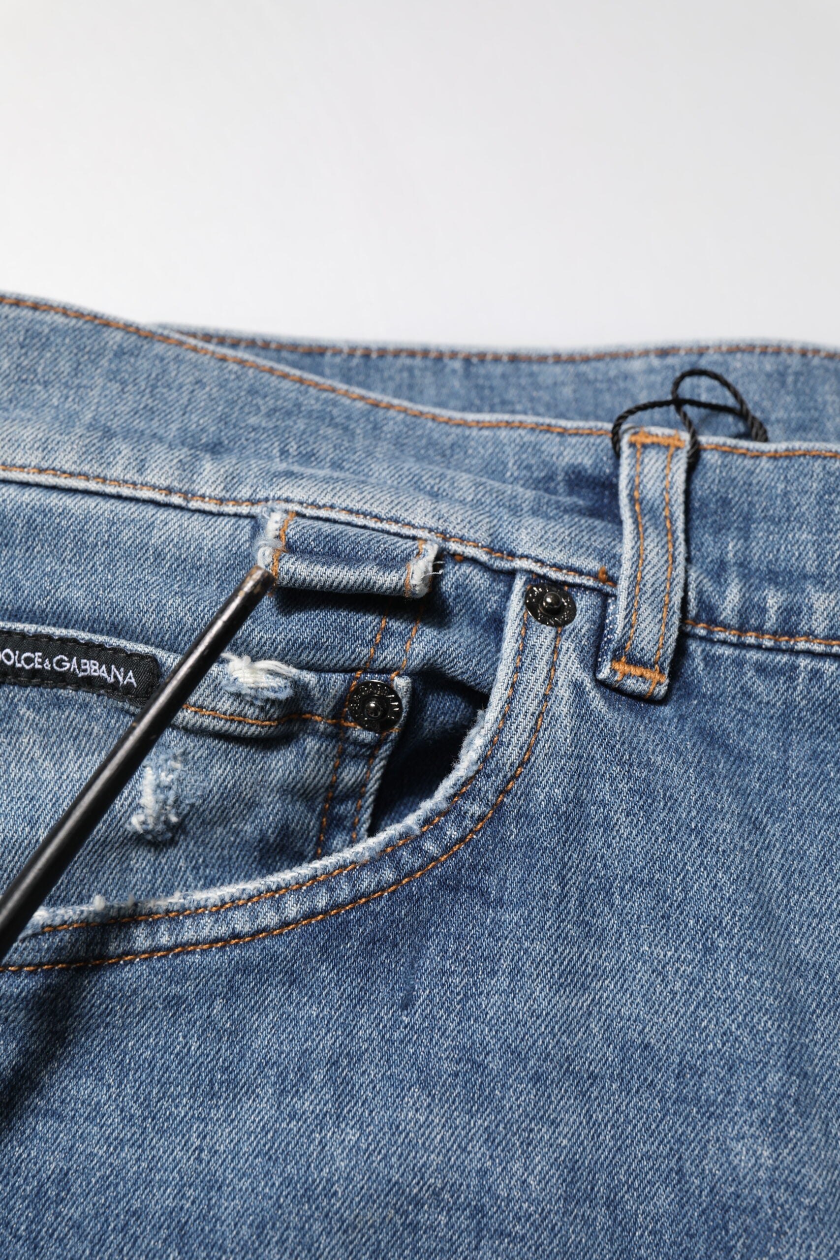 Dolce & Gabbana Blue Cotton Tattered Skinny Logo Denim Jeans | Regal Royce