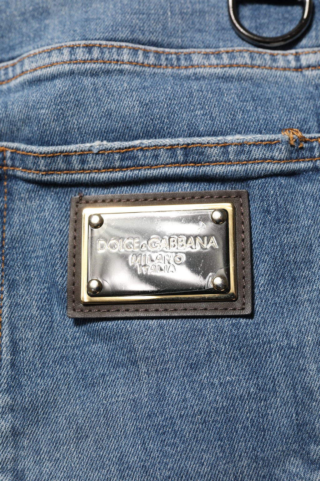 Dolce & Gabbana Blue Cotton Tattered Skinny Logo Denim Jeans
