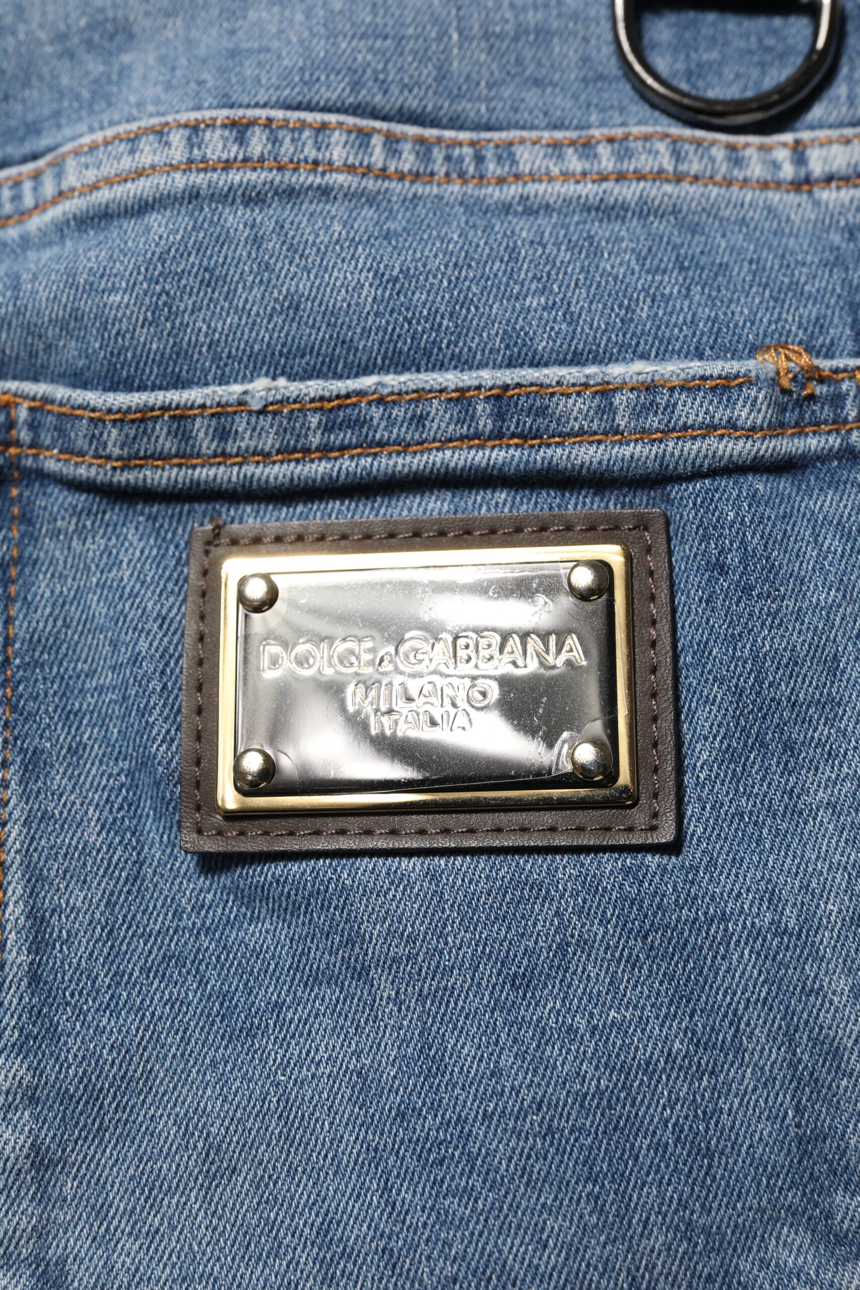 Dolce & Gabbana Blue Cotton Tattered Skinny Logo Denim Jeans | Regal Royce