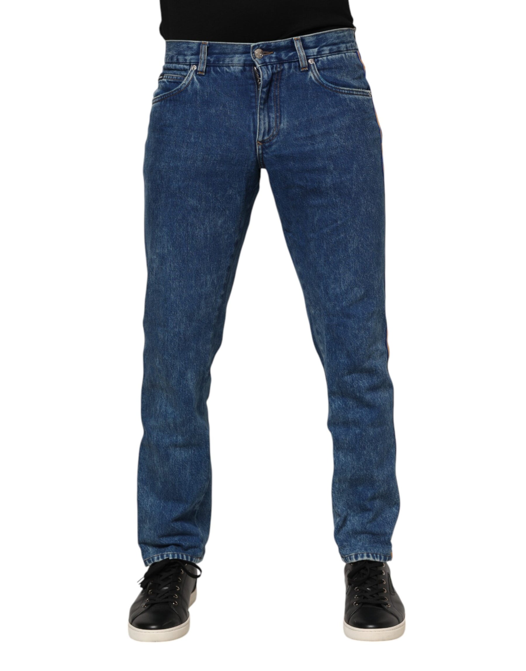 Dolce & Gabbana Blue Cotton Logo Plaque Denim Jeans | Regal Royce