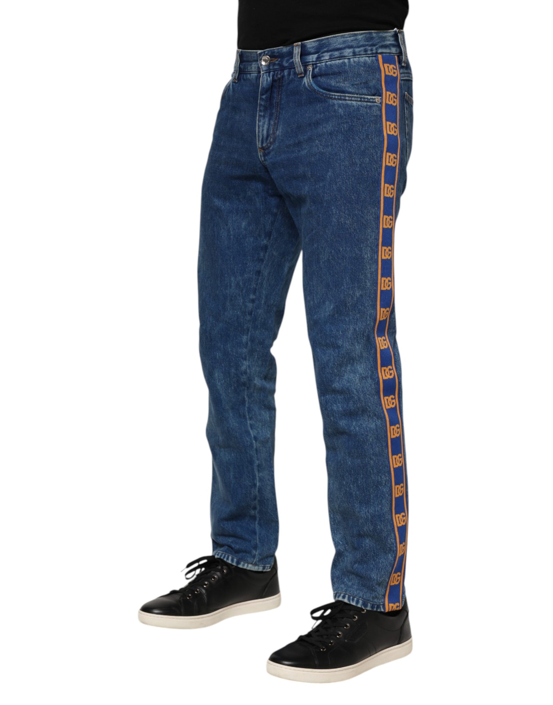 Dolce & Gabbana Blue Cotton Logo Plaque Denim Jeans | Regal Royce