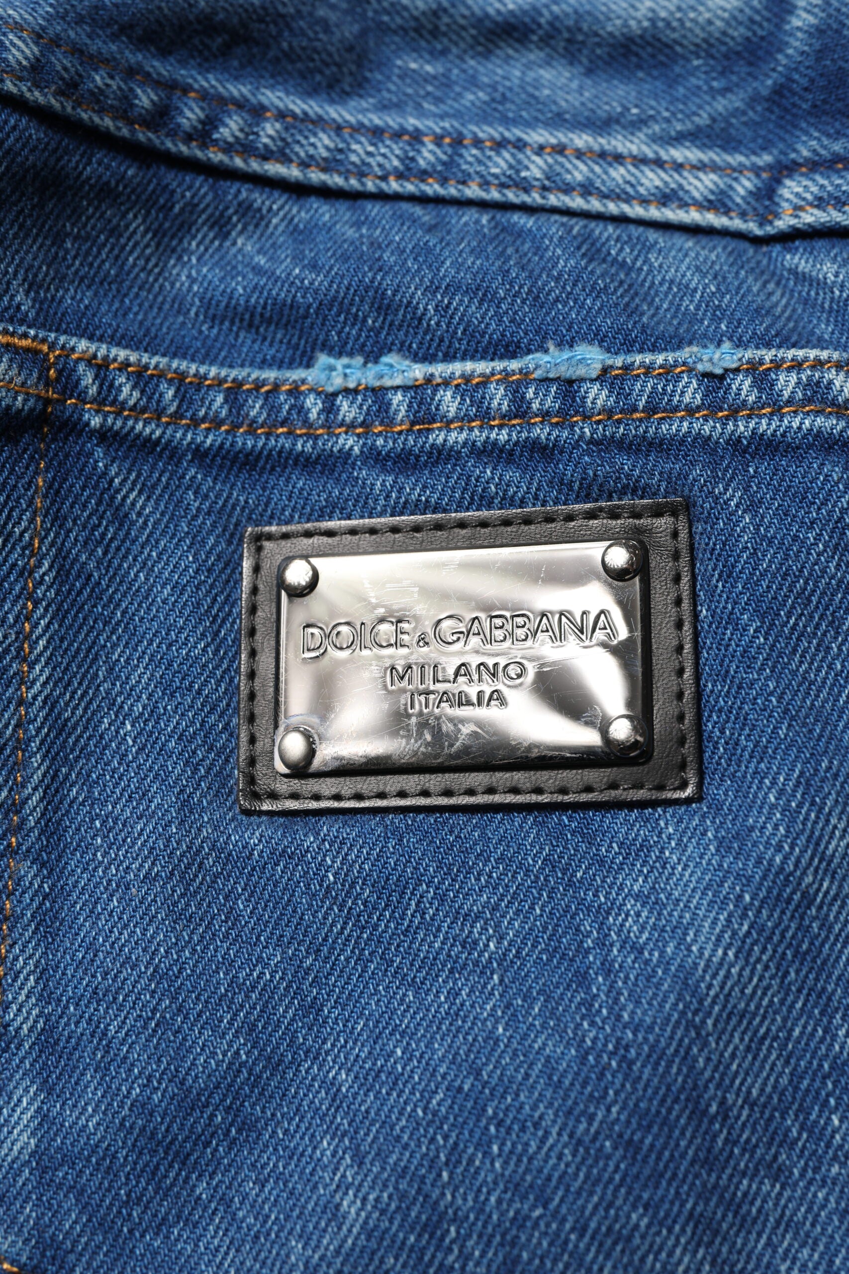 Dolce & Gabbana Blue Cotton Logo Plaque Denim Jeans | Regal Royce