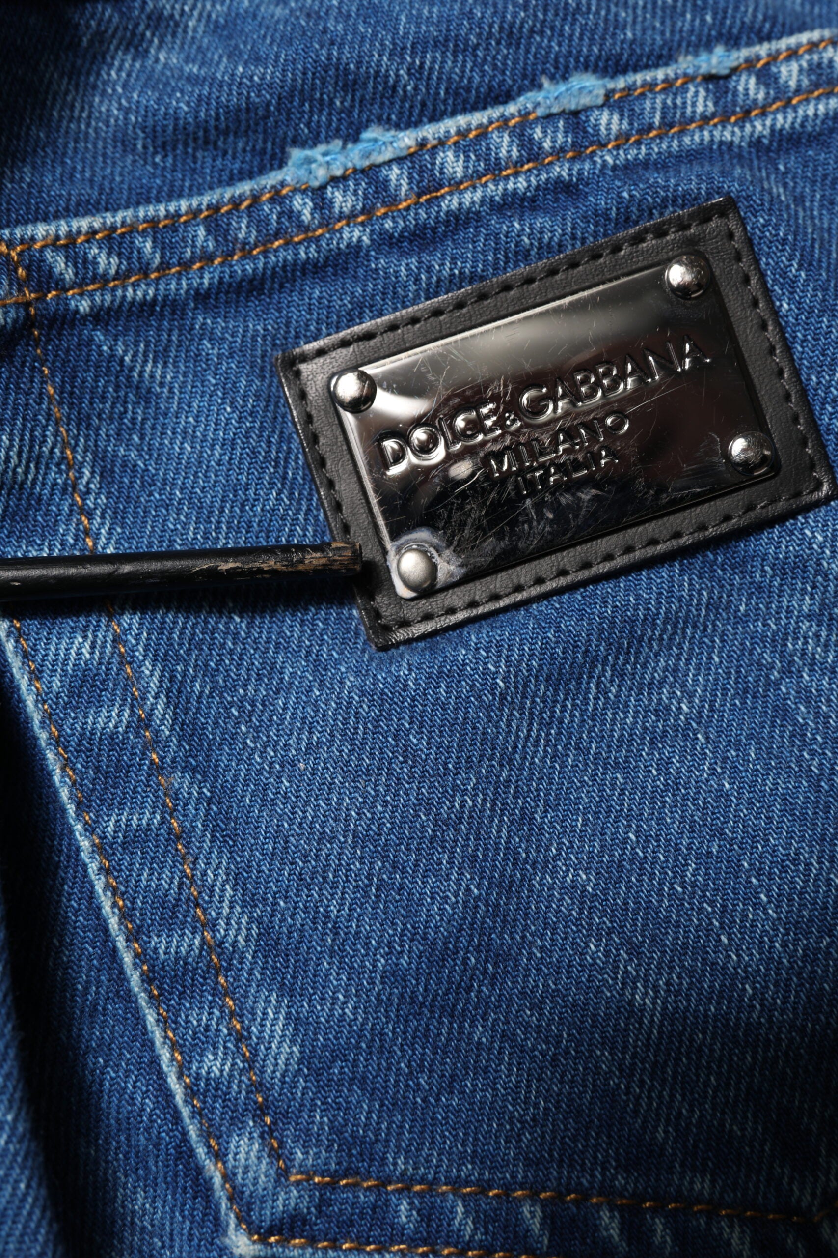 Dolce & Gabbana Blue Cotton Logo Plaque Denim Jeans | Regal Royce