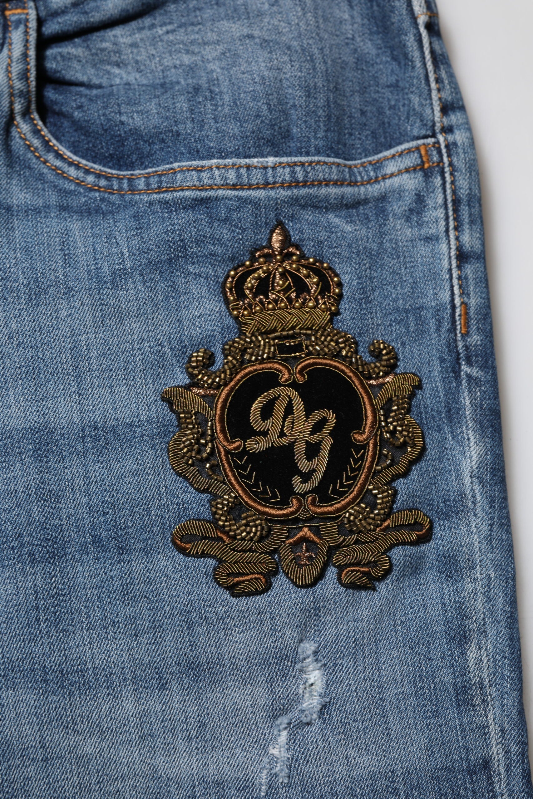 Dolce & Gabbana Blue Logo Embroidery Denim Jeans | Regal Royce