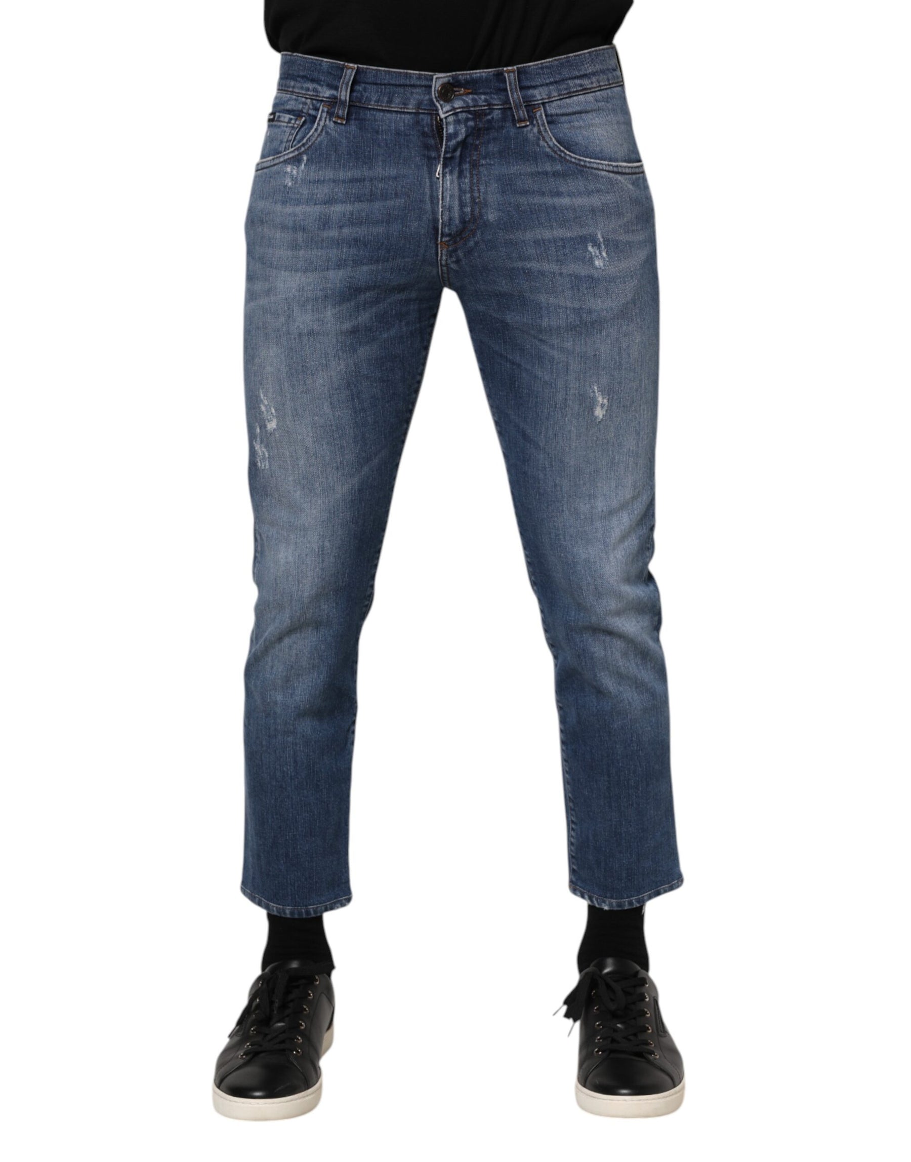 Dolce & Gabbana Blue Cotton Logo Plaque Denim Jeans | Regal Royce