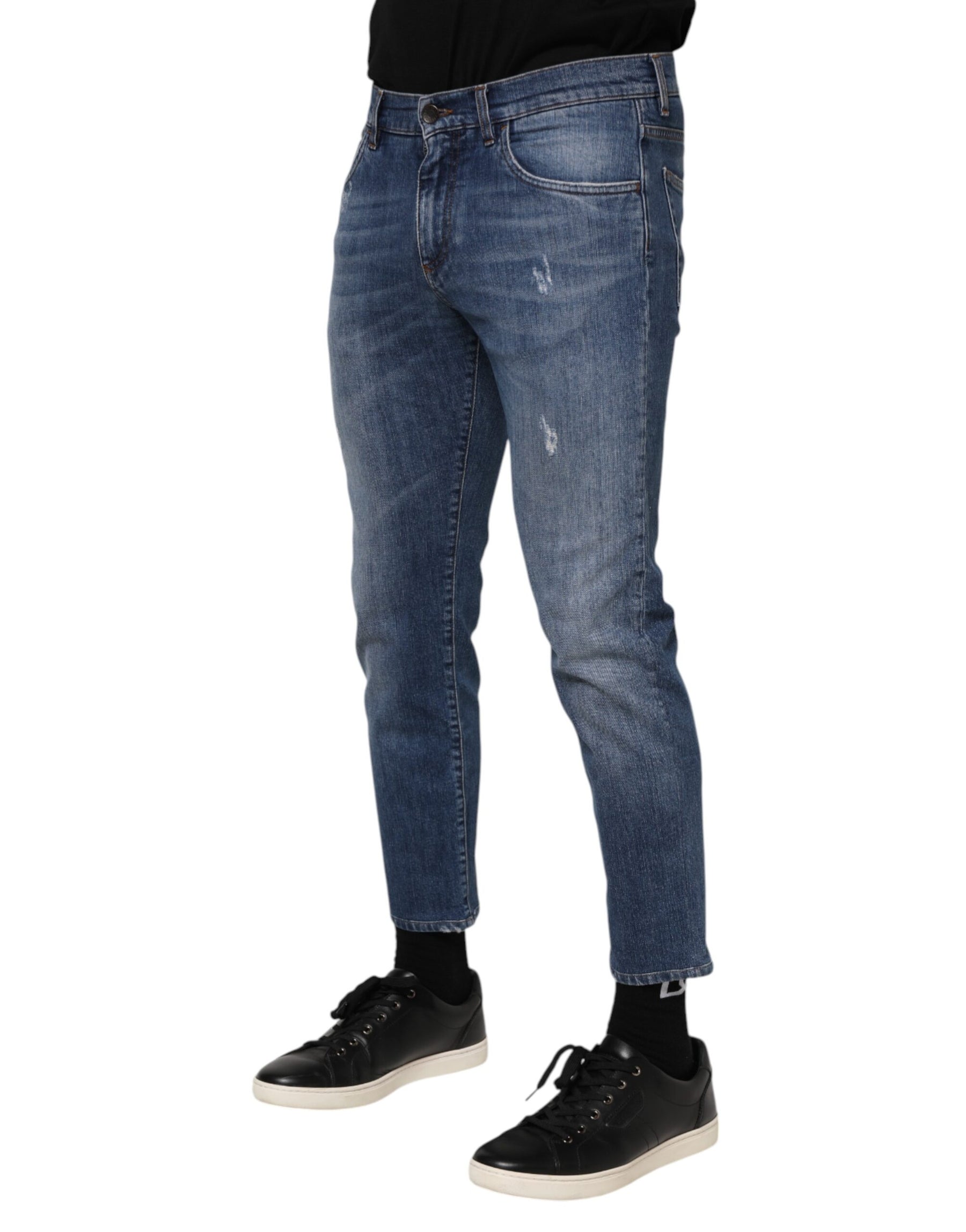 Dolce & Gabbana Blue Cotton Logo Plaque Denim Jeans | Regal Royce