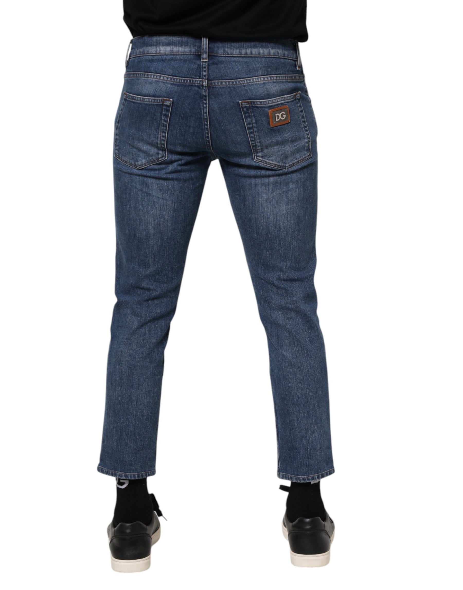 Dolce & Gabbana Blue Cotton Logo Plaque Denim Jeans | Regal Royce