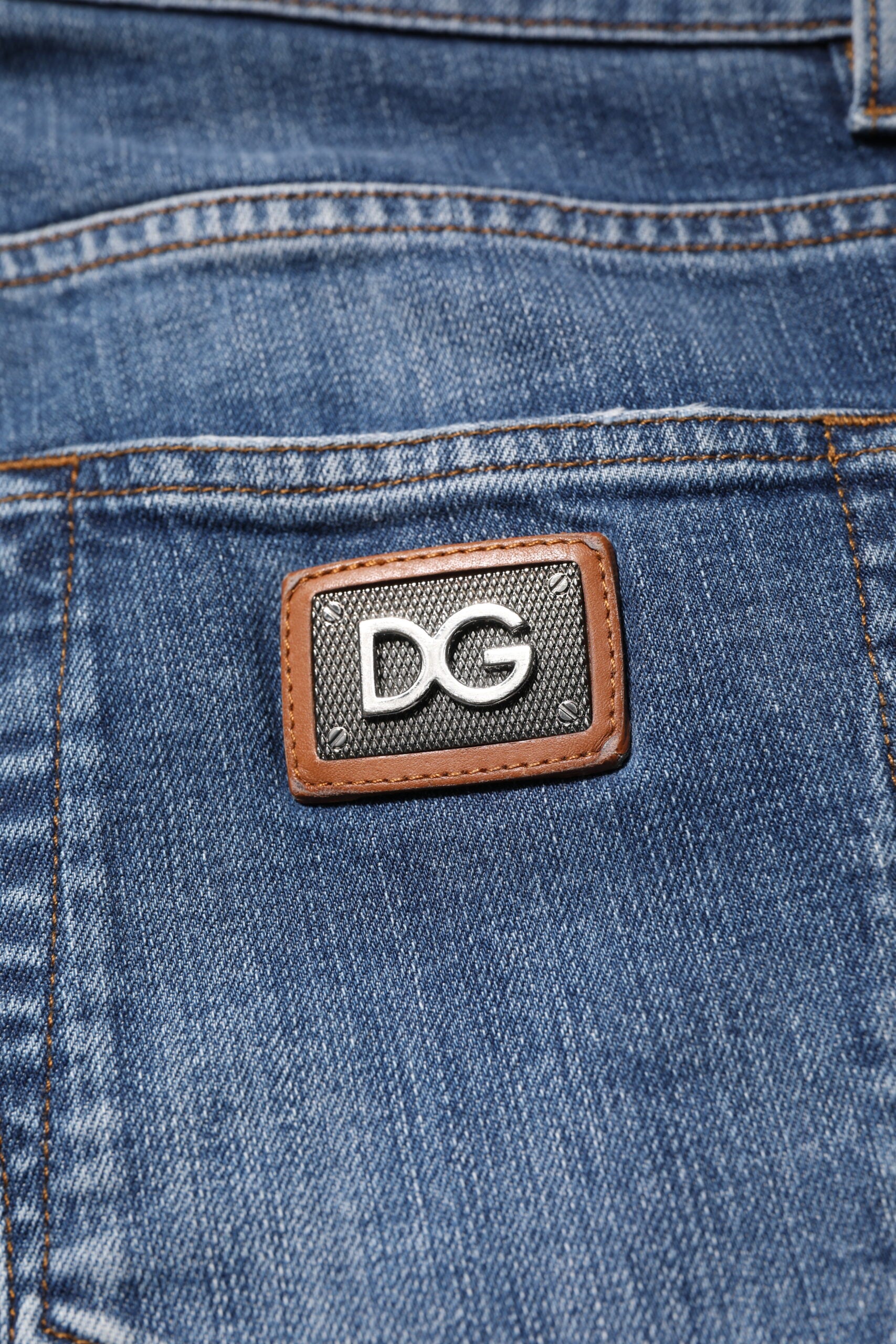 Dolce & Gabbana Blue Cotton Logo Plaque Denim Jeans | Regal Royce