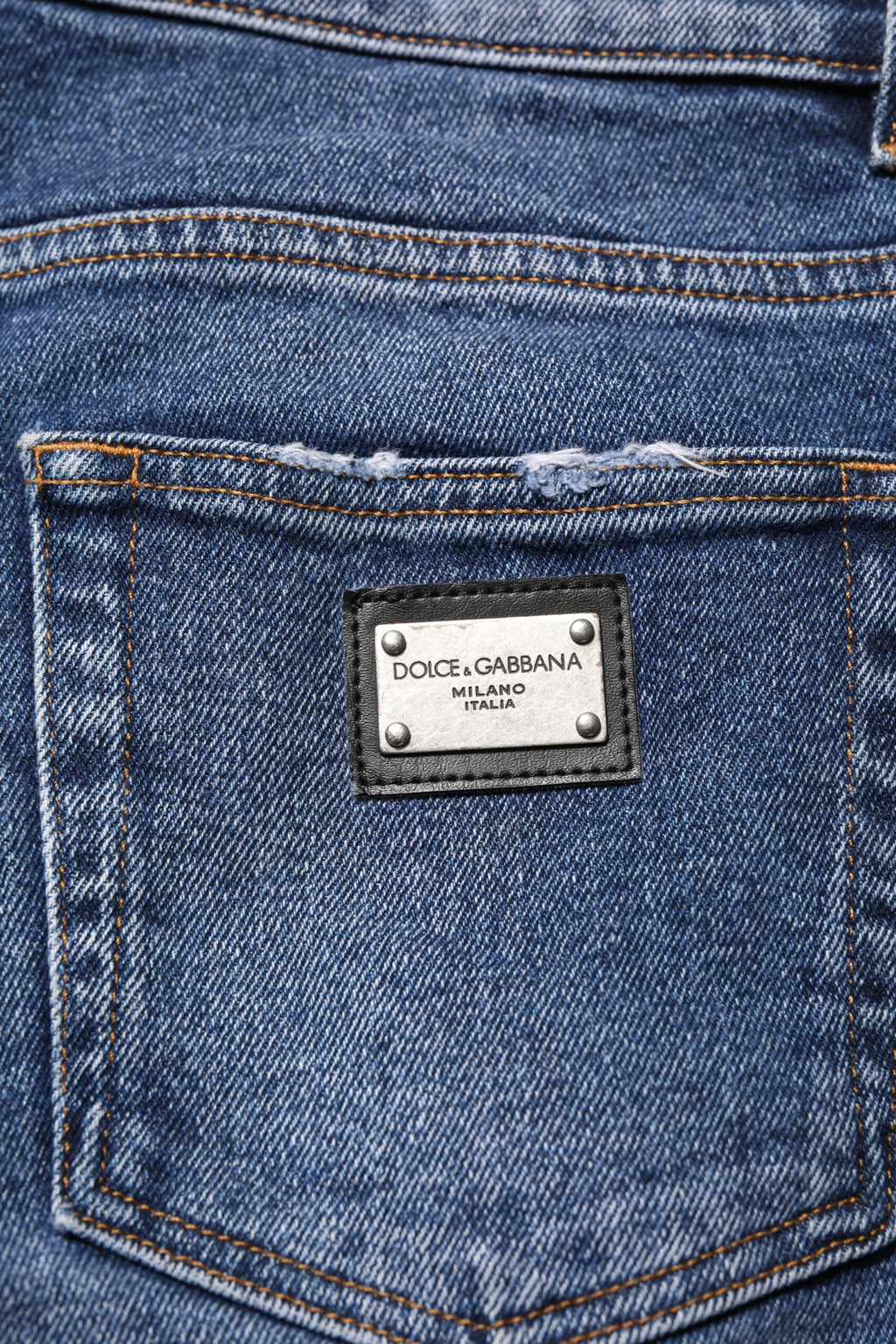 Dolce & Gabbana Blue Cotton Logo Plaque Skinny Men Denim Jeans