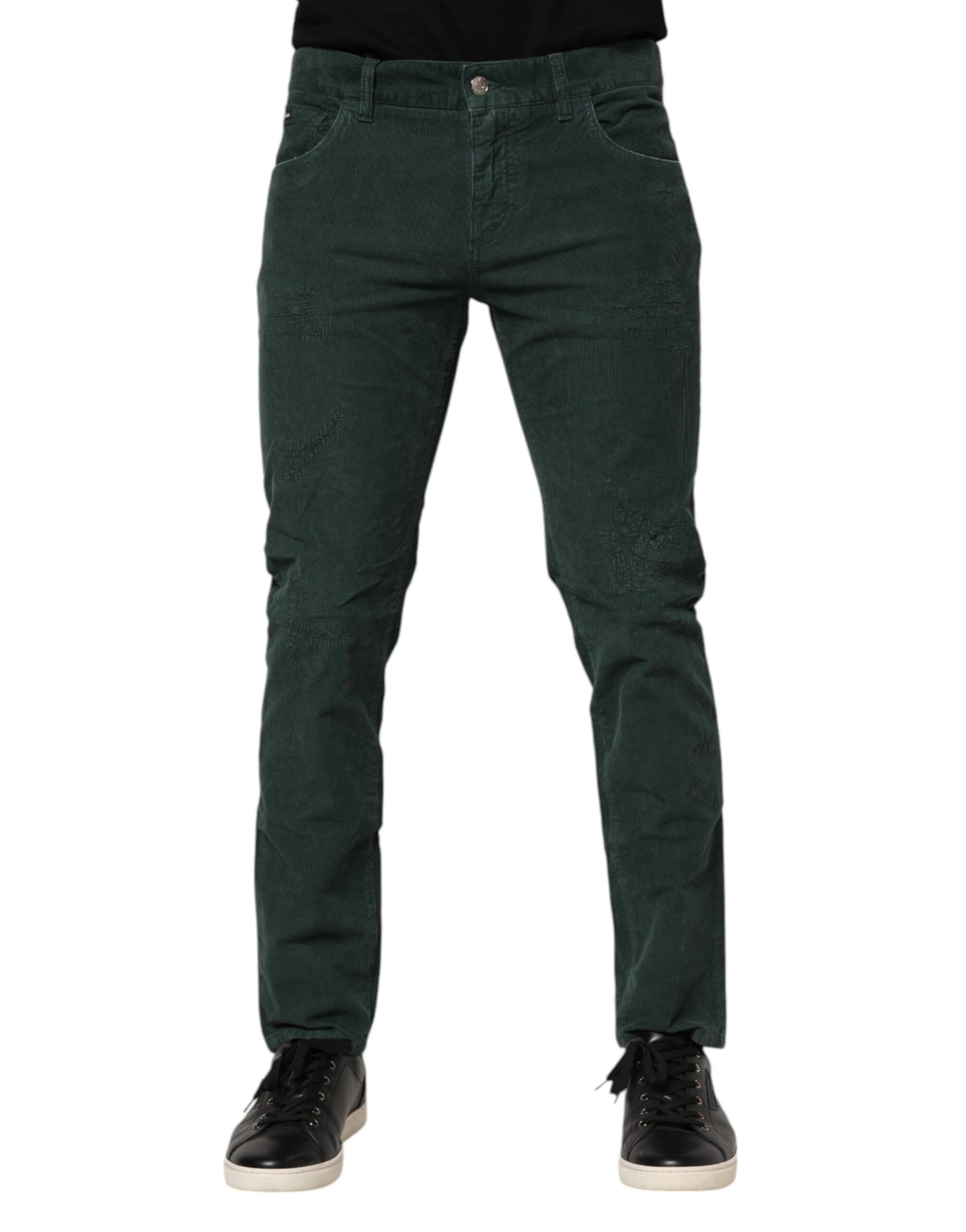 Dolce & Gabbana Green Cotton Corduroy Skinny Pants | Regal Royce