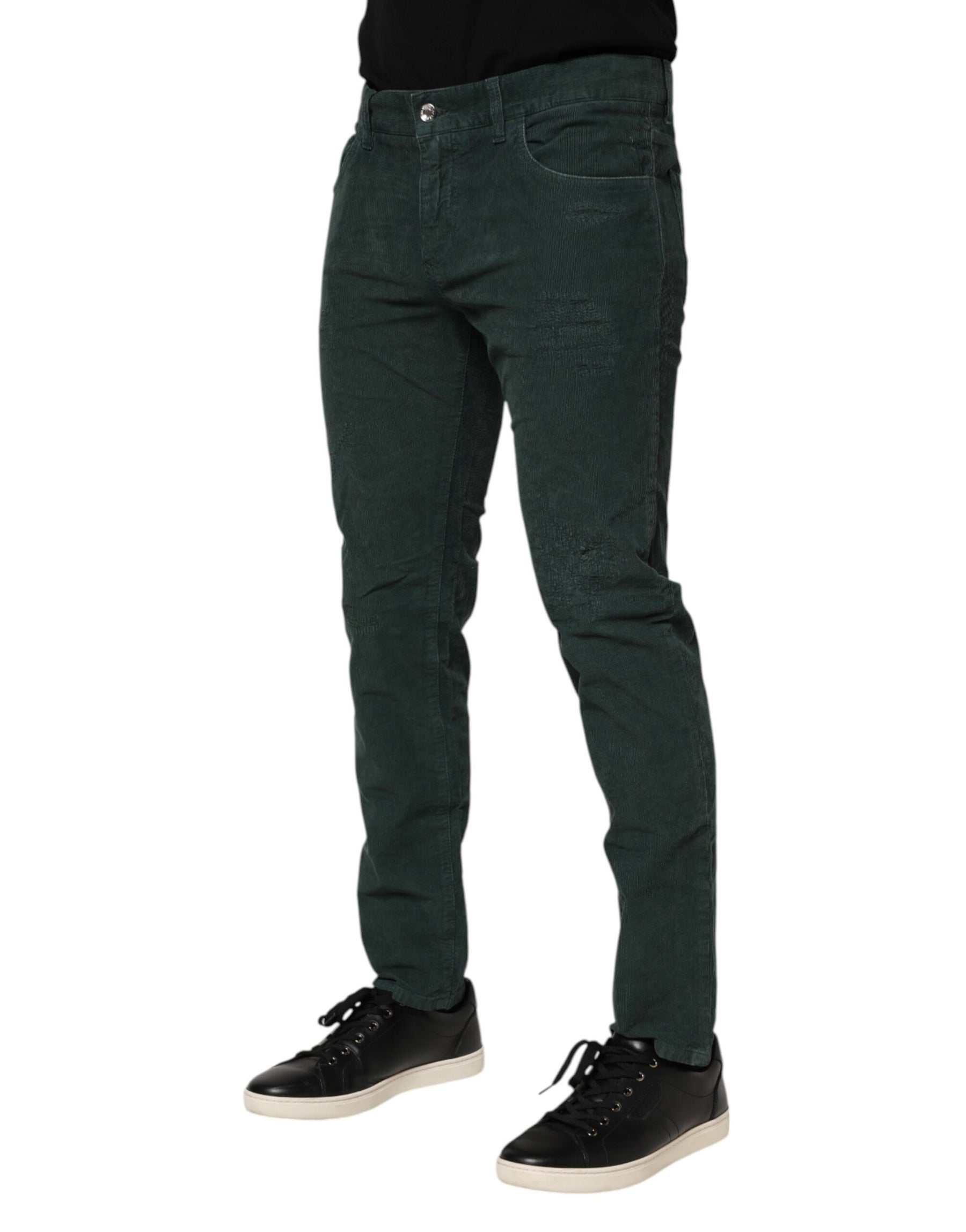 Dolce & Gabbana Green Cotton Corduroy Skinny Pants | Regal Royce