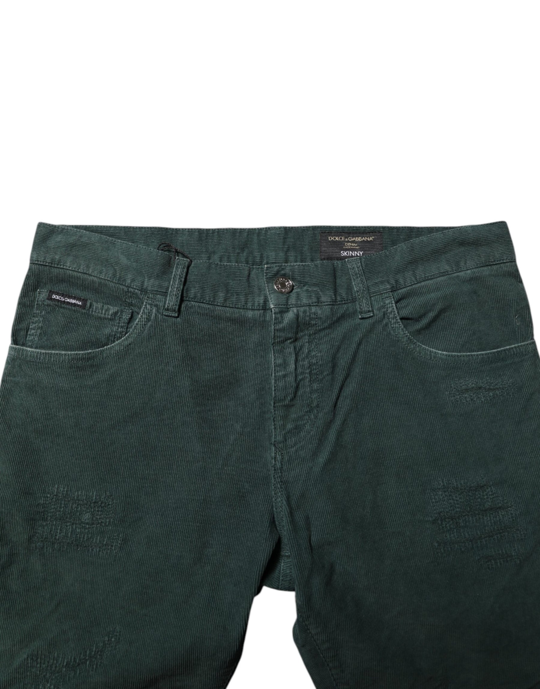 Dolce & Gabbana Green Cotton Corduroy Skinny Pants | Regal Royce