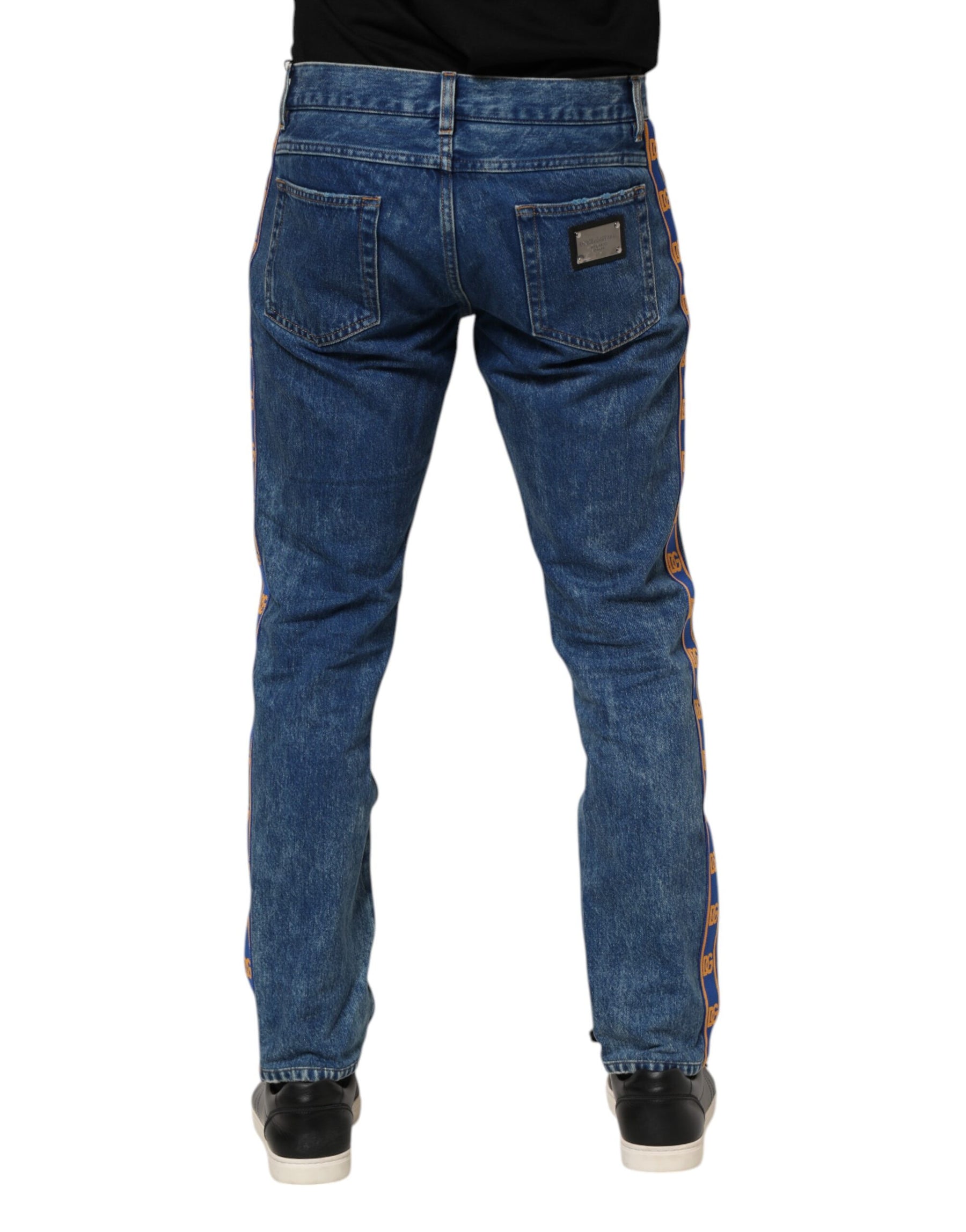Dolce & Gabbana Blue Cotton Logo Plaque Denim Jeans | Regal Royce