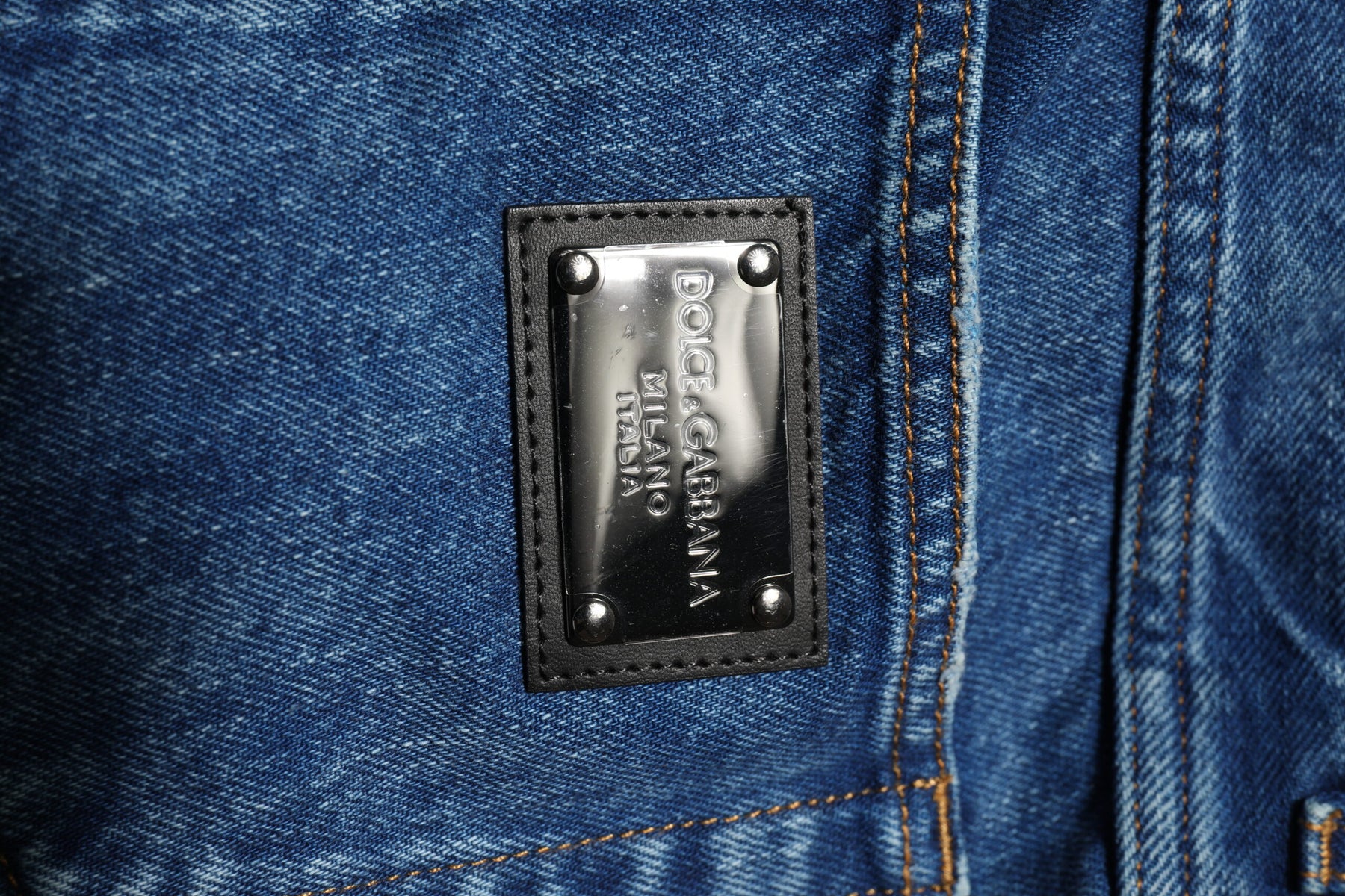 Dolce & Gabbana Blue Cotton Logo Plaque Denim Jeans | Regal Royce