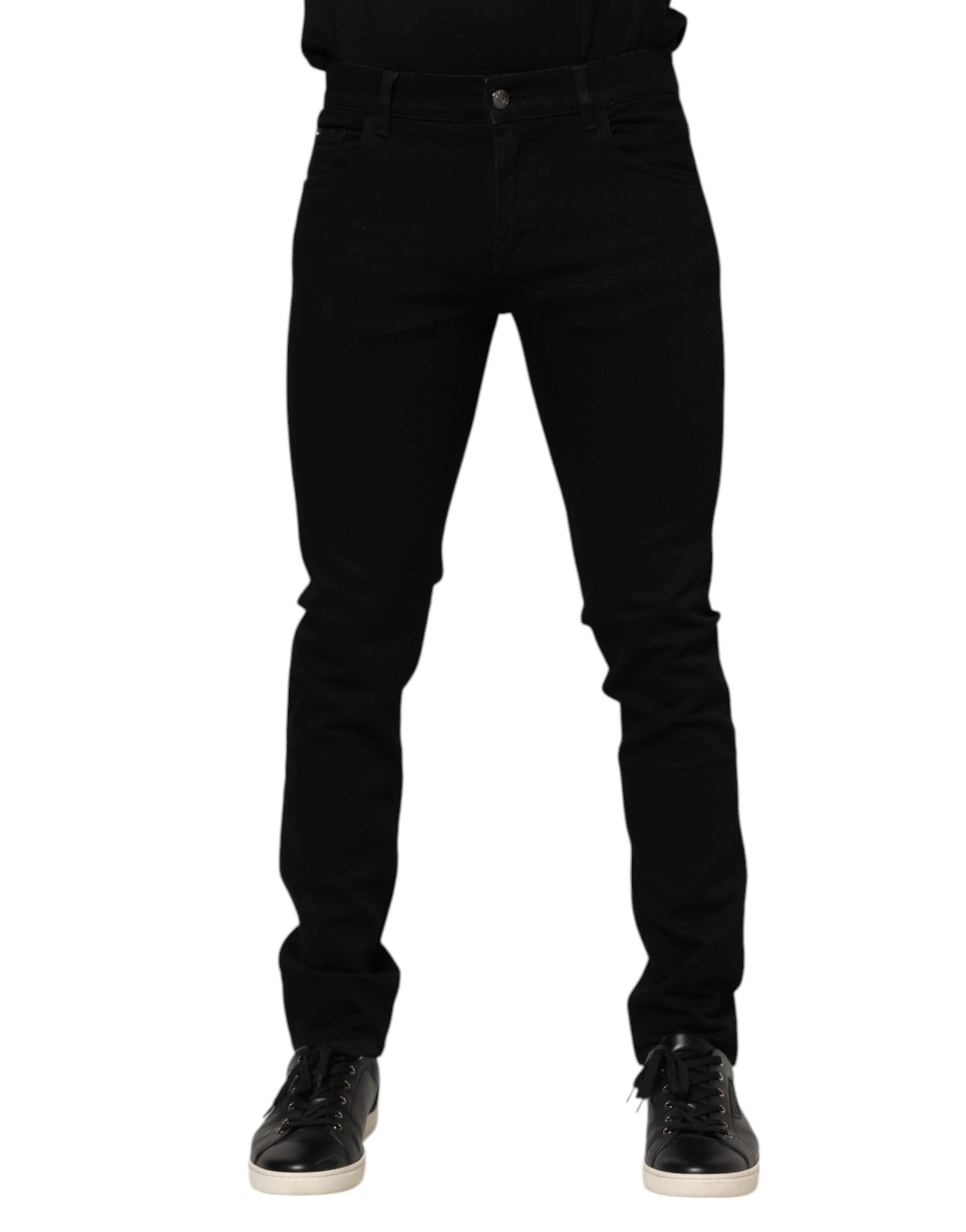 Dolce & Gabbana Dark Blue Cotton Logo Plaque GOLD Denim Jeans | Regal Royce