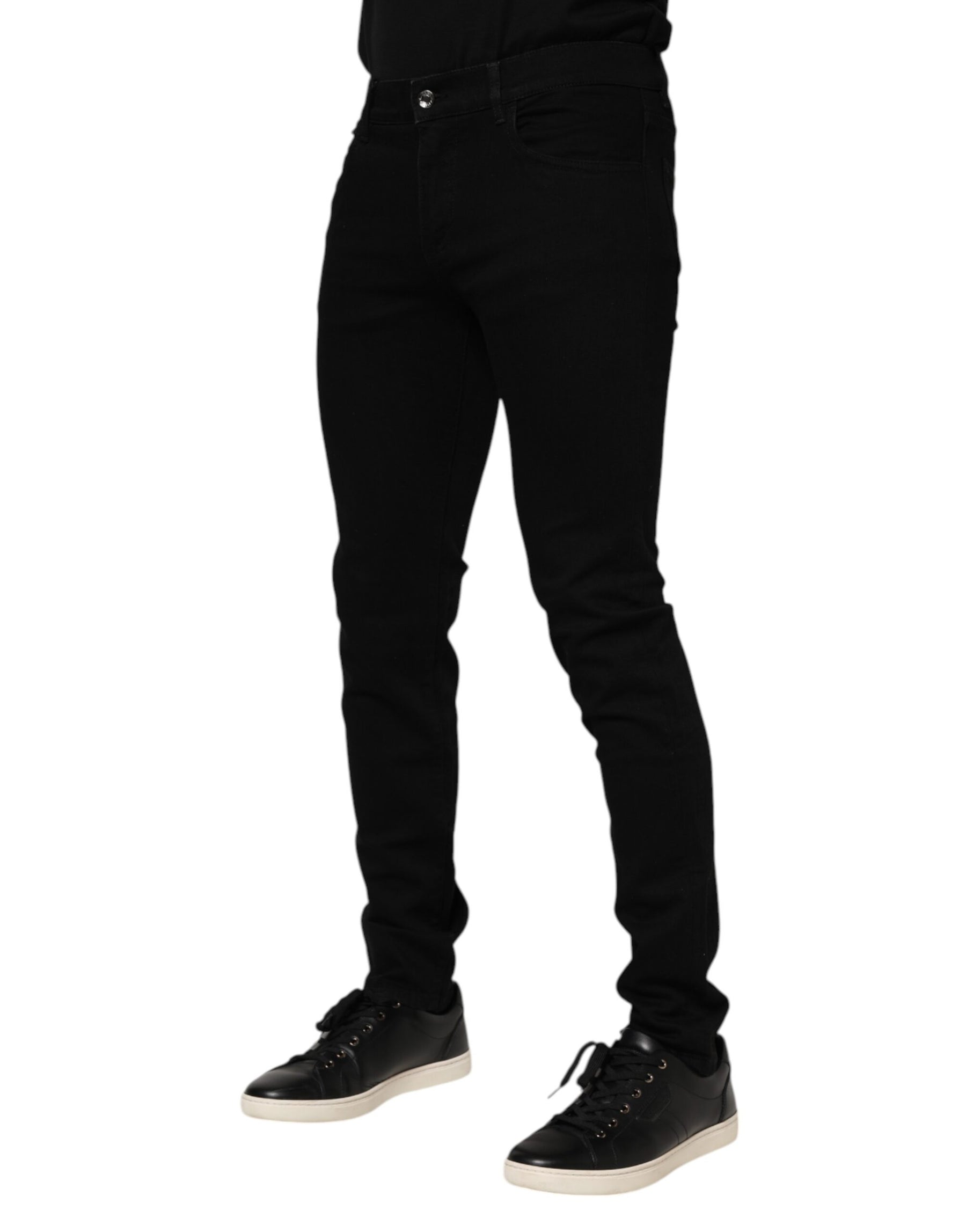 Dolce & Gabbana Dark Blue Cotton Logo Plaque GOLD Denim Jeans | Regal Royce