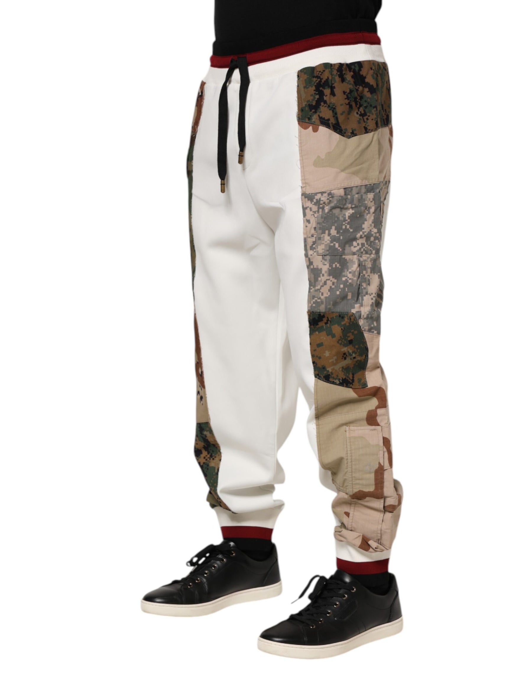 Dolce & Gabbana White Patchwork Mens Jogger Pants | Regal Royce