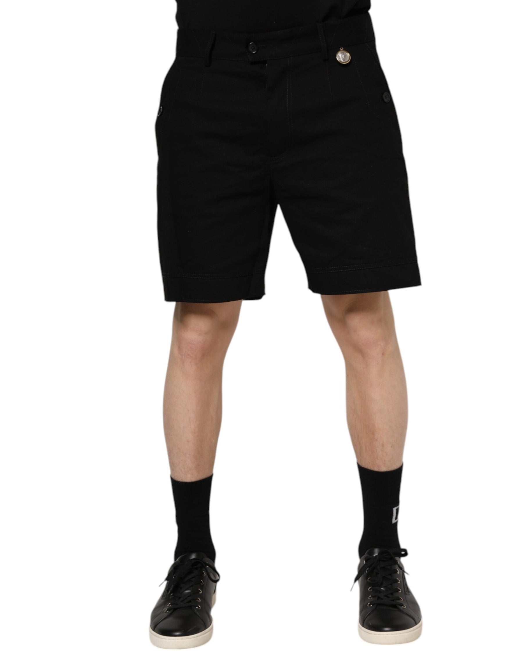 Dolce & Gabbana Black Cotton Knee Length Men Bermuda Shorts | Regal Royce