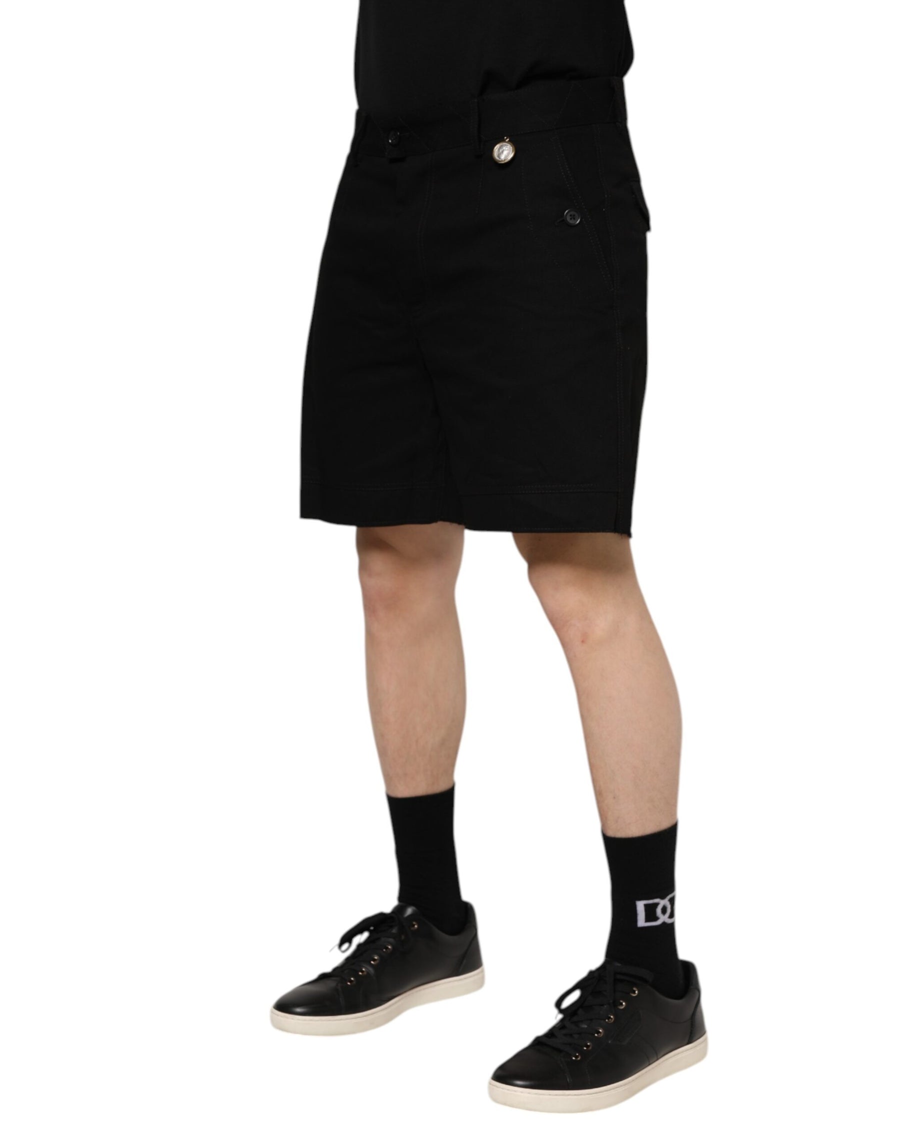 Dolce & Gabbana Black Cotton Knee Length Men Bermuda Shorts | Regal Royce