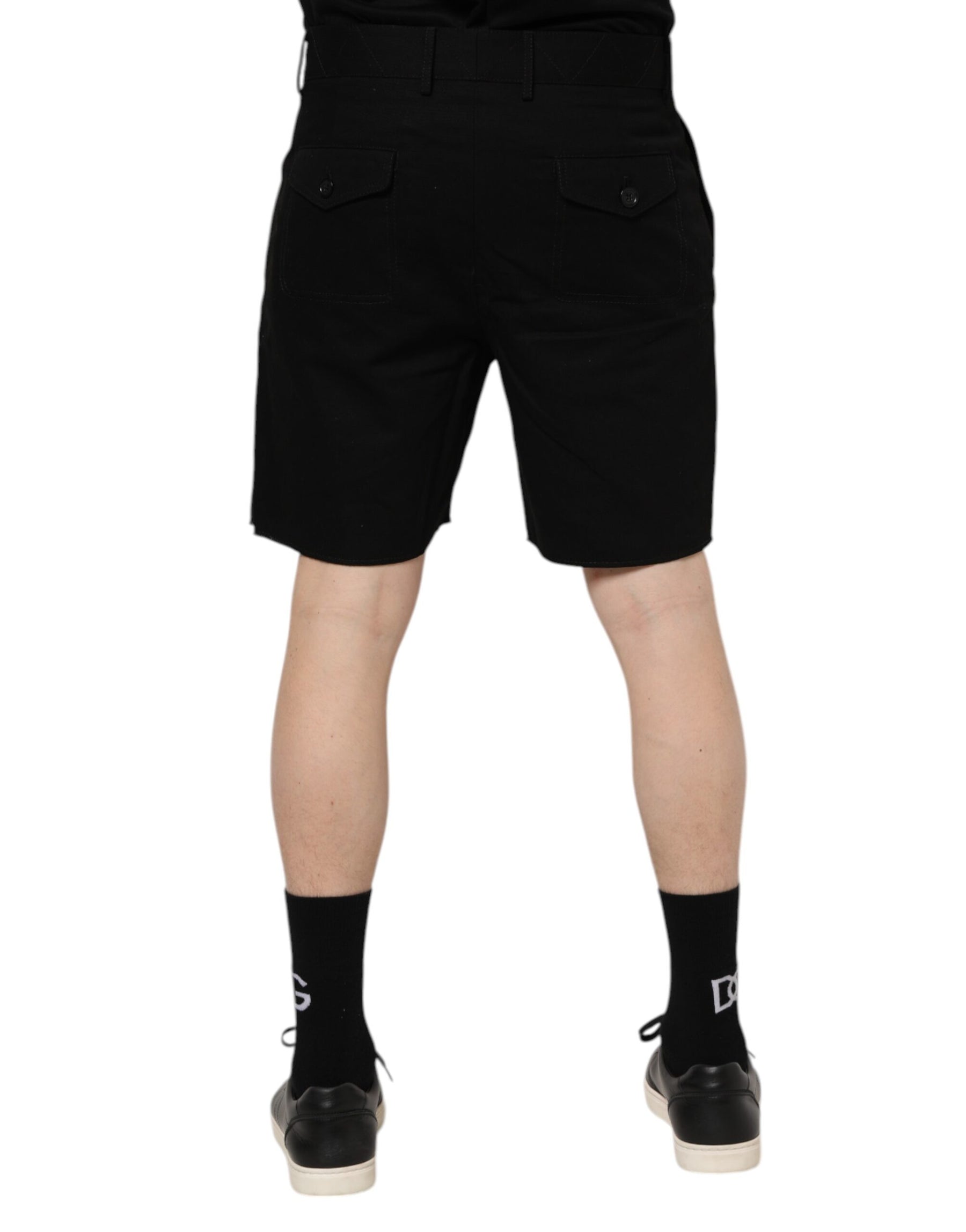 Dolce & Gabbana Black Cotton Knee Length Men Bermuda Shorts | Regal Royce