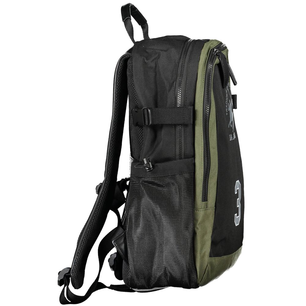 La Martina Black Polyester Men Backpack | Regal Royce